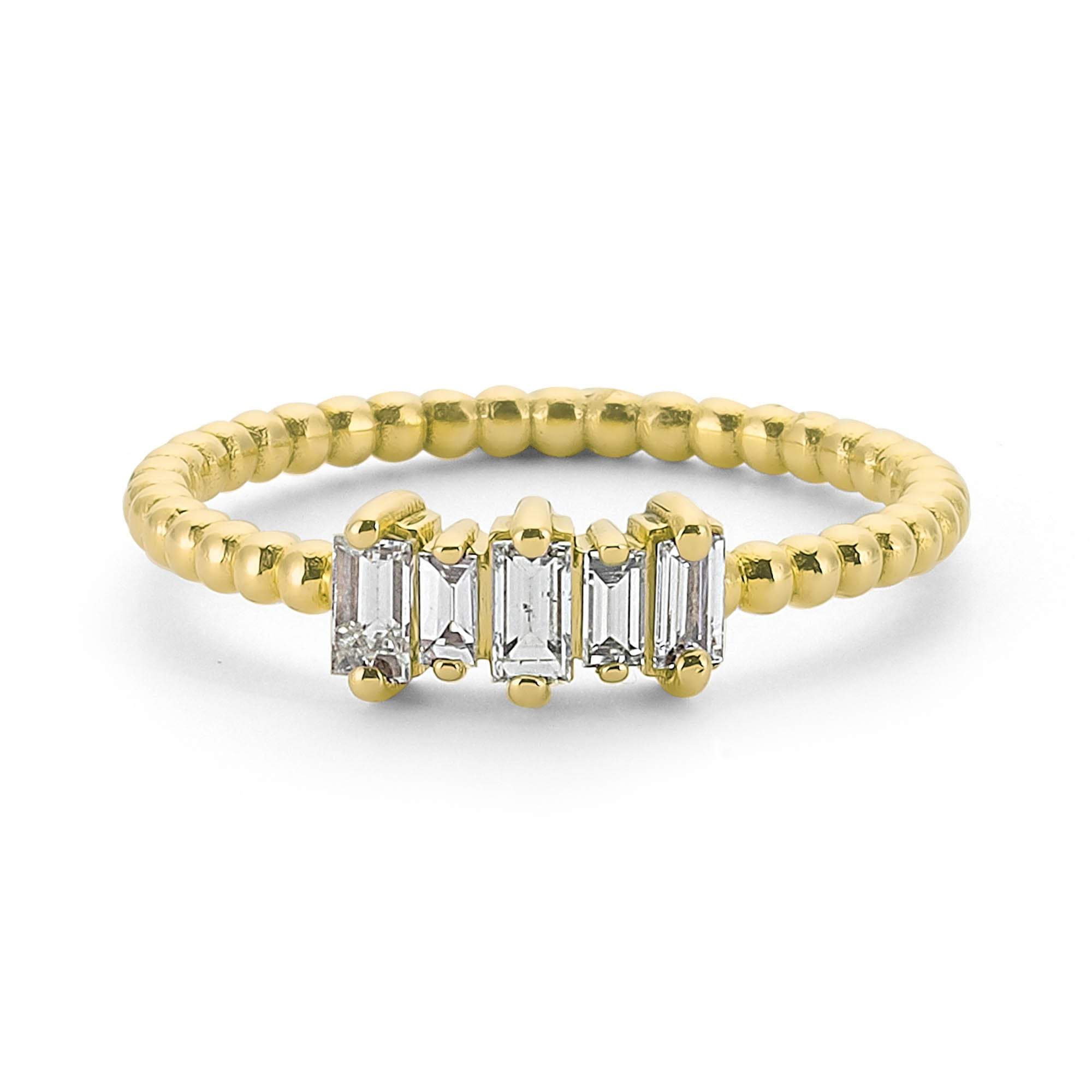 Five Stone Baguette Diamond Ring in Solid Gold