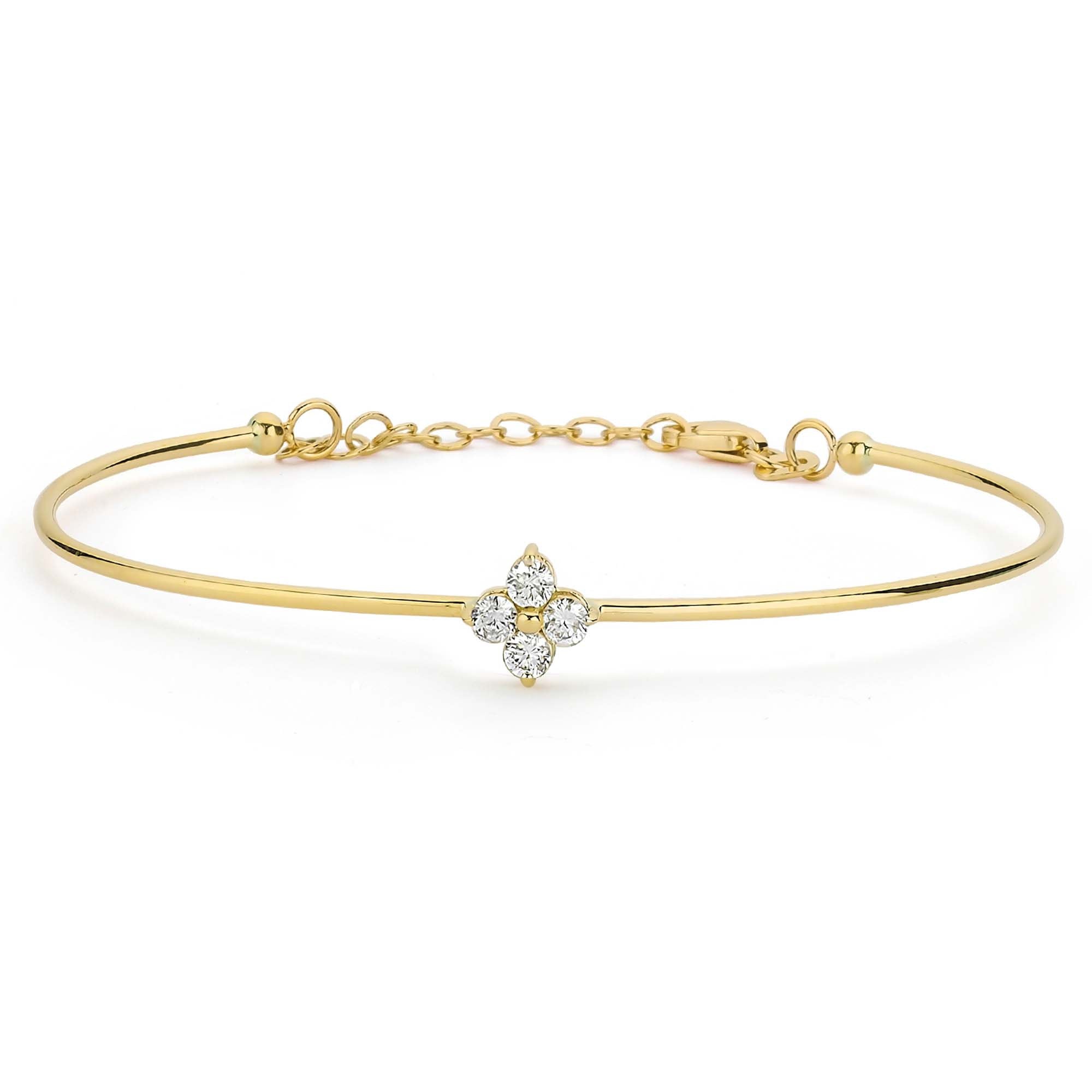 Four Leaf Shamrock Bangle with Cluster Diamond