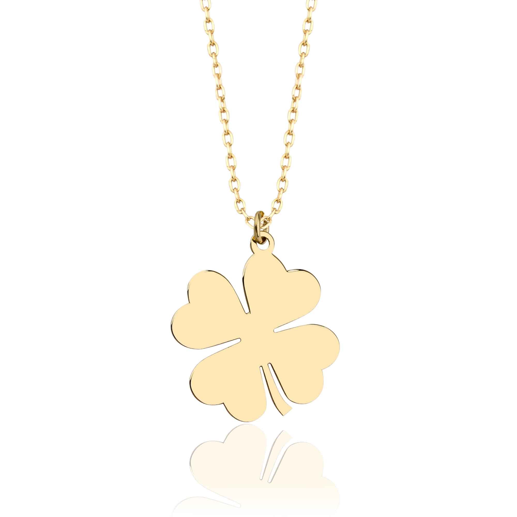 Four Leaf Shamrock Charm Necklace in Real Gold