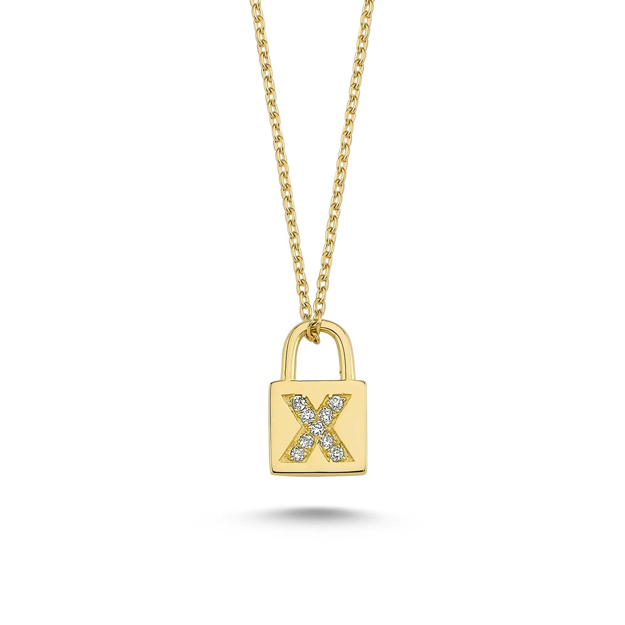 Genuine Diamond Initial X Charm Necklace in Gold