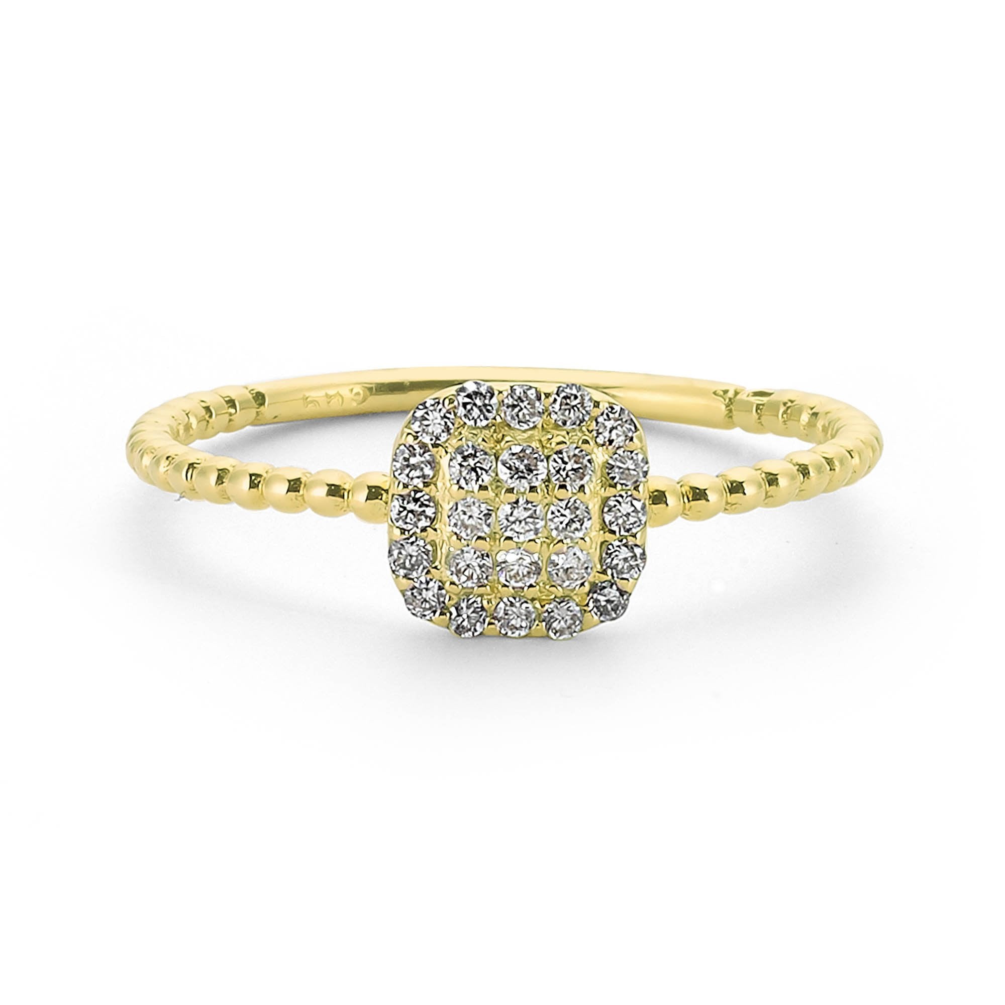 Genuine Diamond Square Ring with Pave Setting