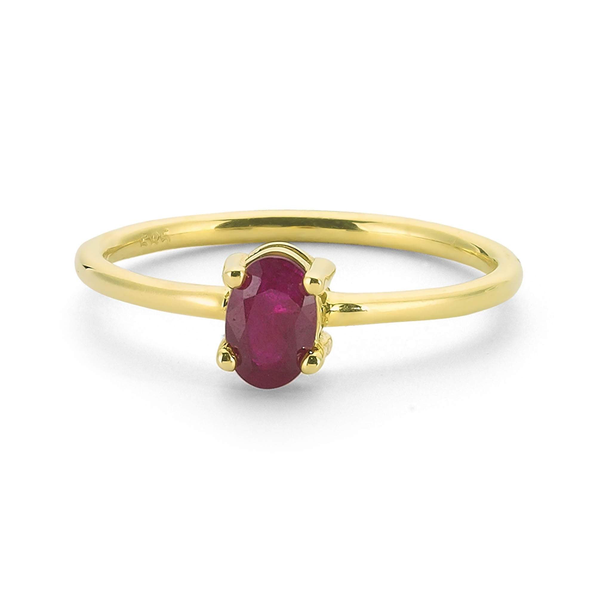 Genuine Oval Shaped Ruby Solitaire Ring in Gold