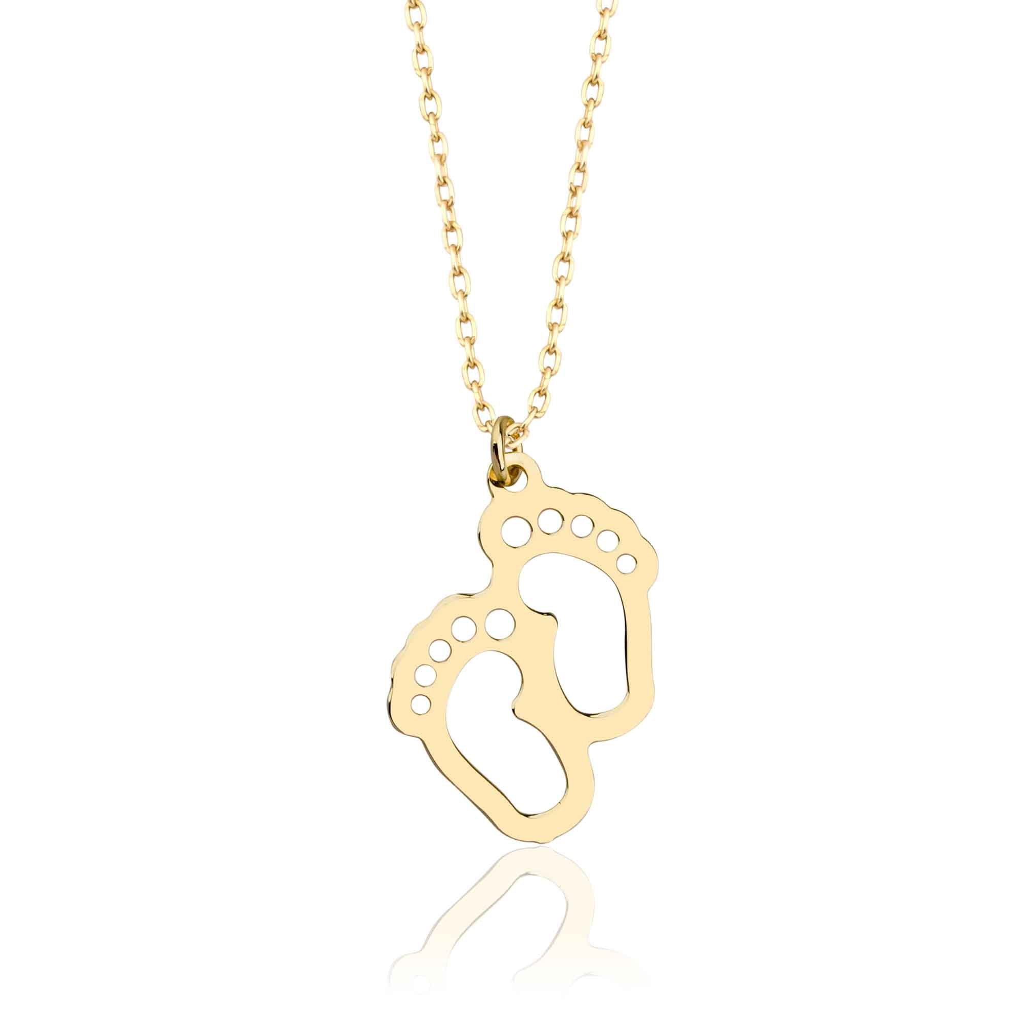 Gold Baby Feet Charm Necklace with Adjustable Chain