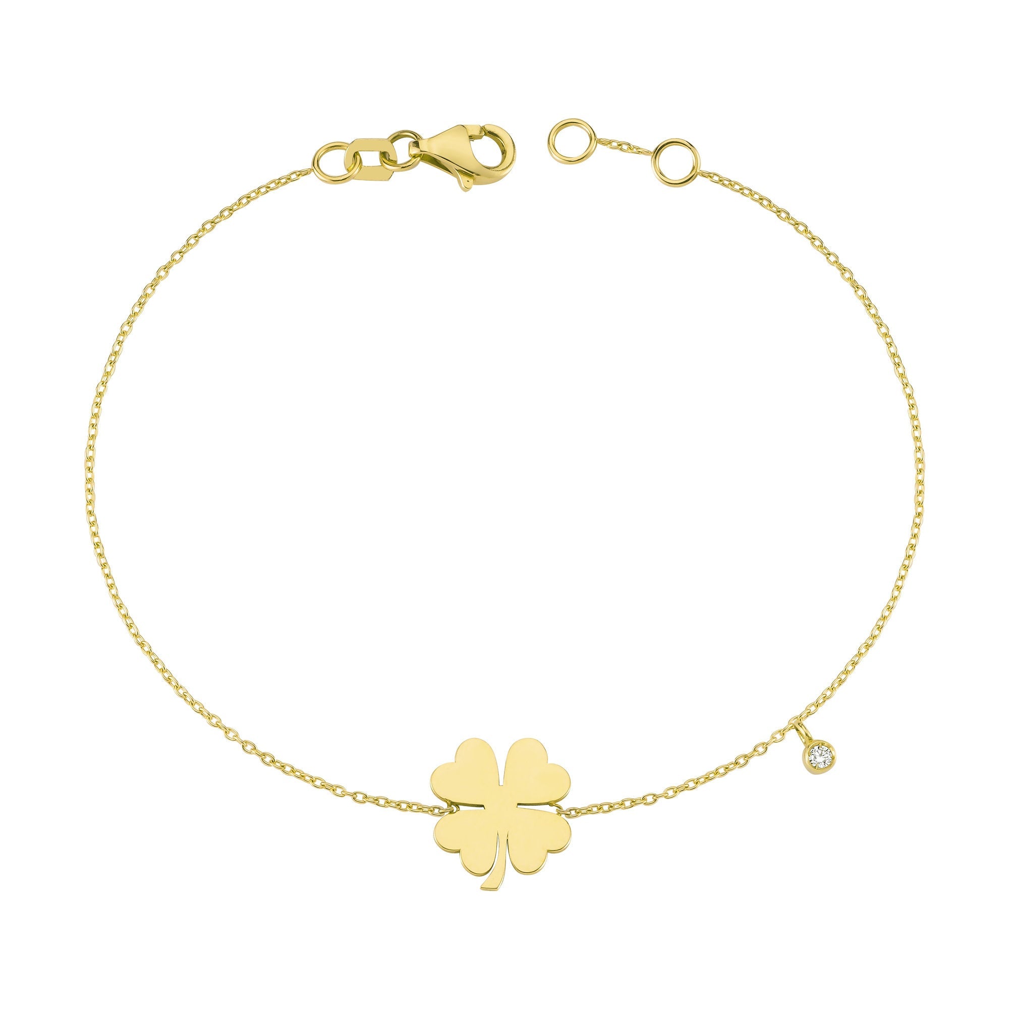 Gold Clover Charm Bracelet with Real Diamond