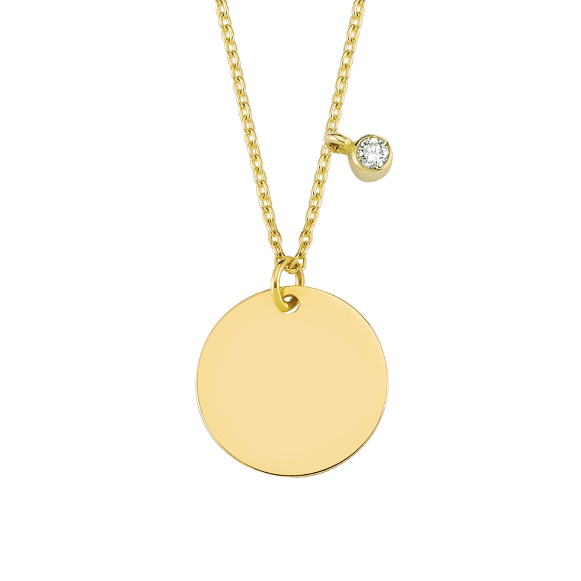 Gold Disc Charm Necklace with Single Diamond