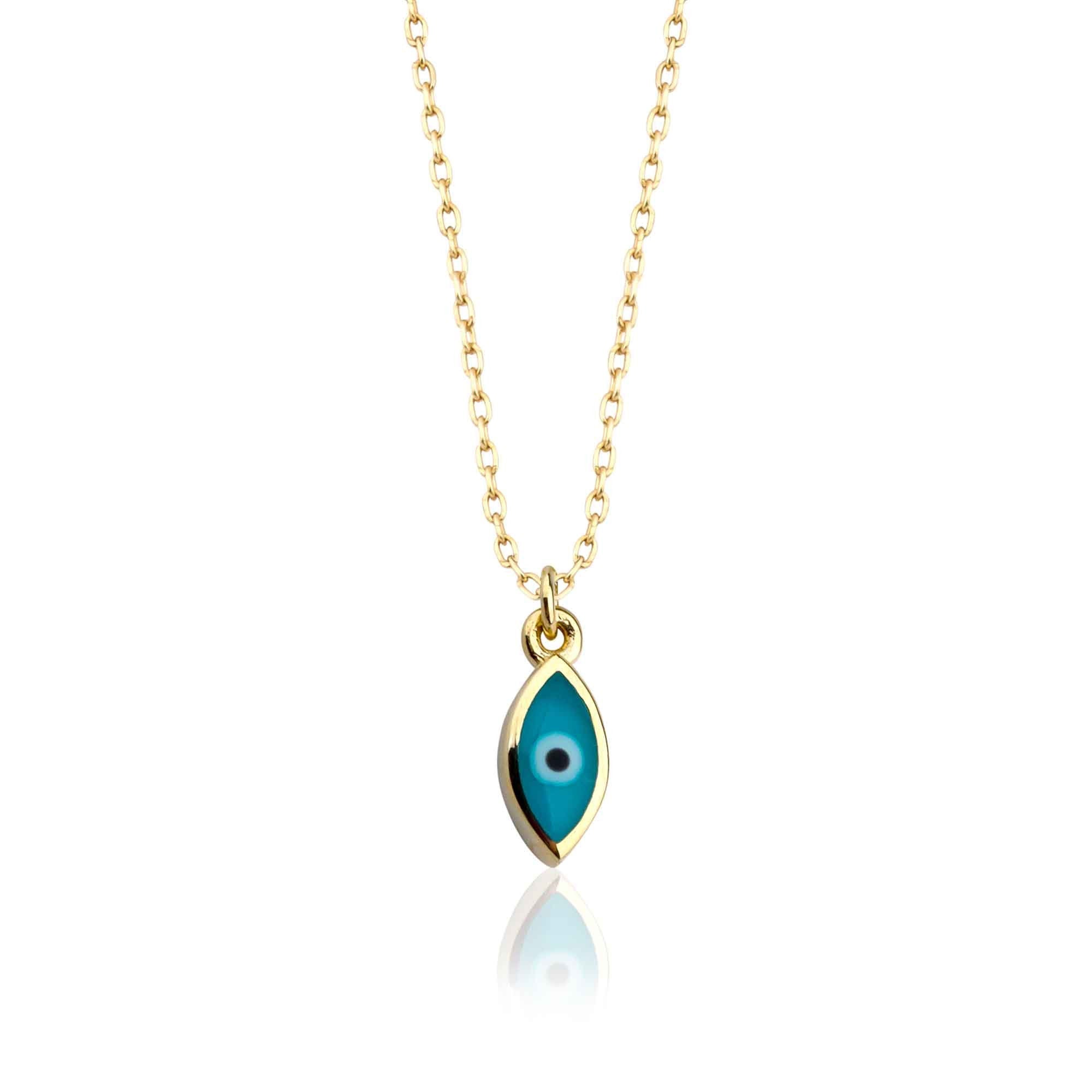 Gold Double-Sided Evil Eye Charm Necklace in Marquise Shape
