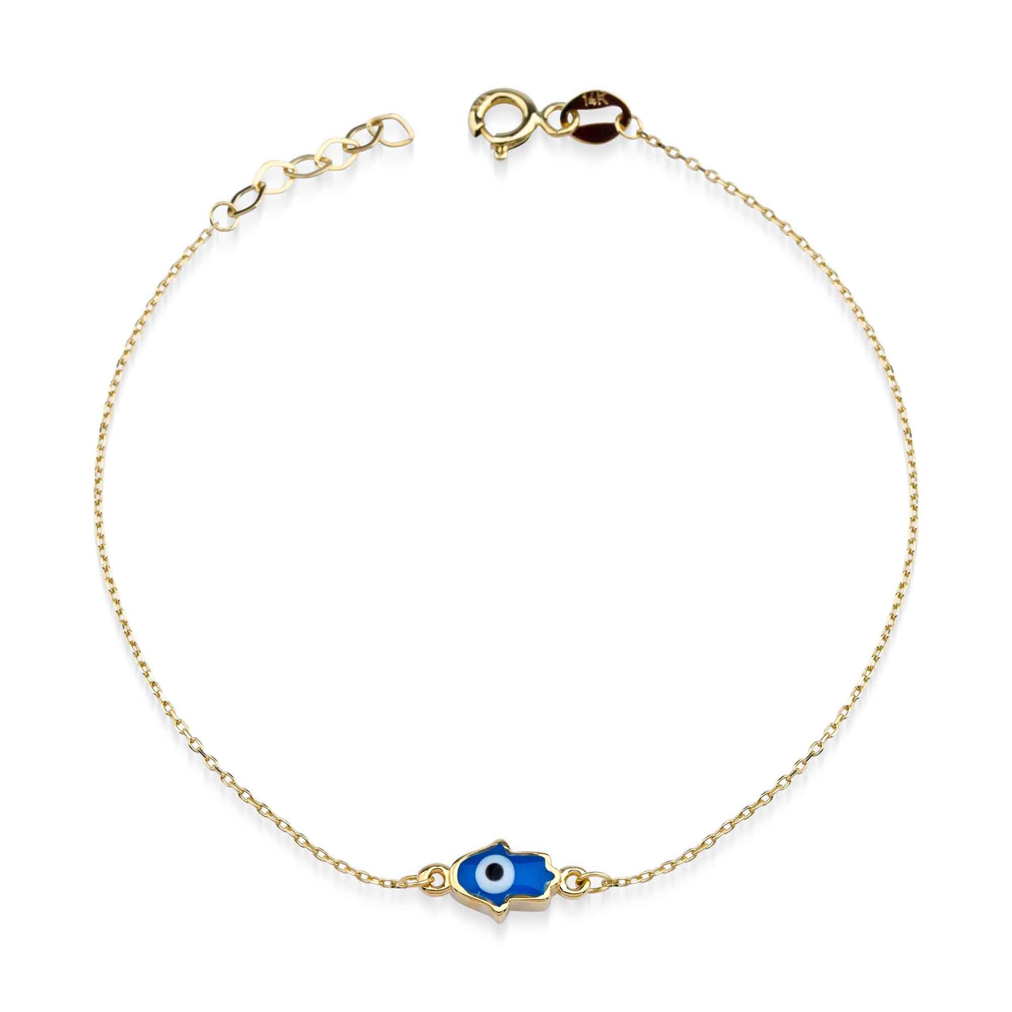 Gold Hamsa Hand Charm Bracelet with Evil Eye