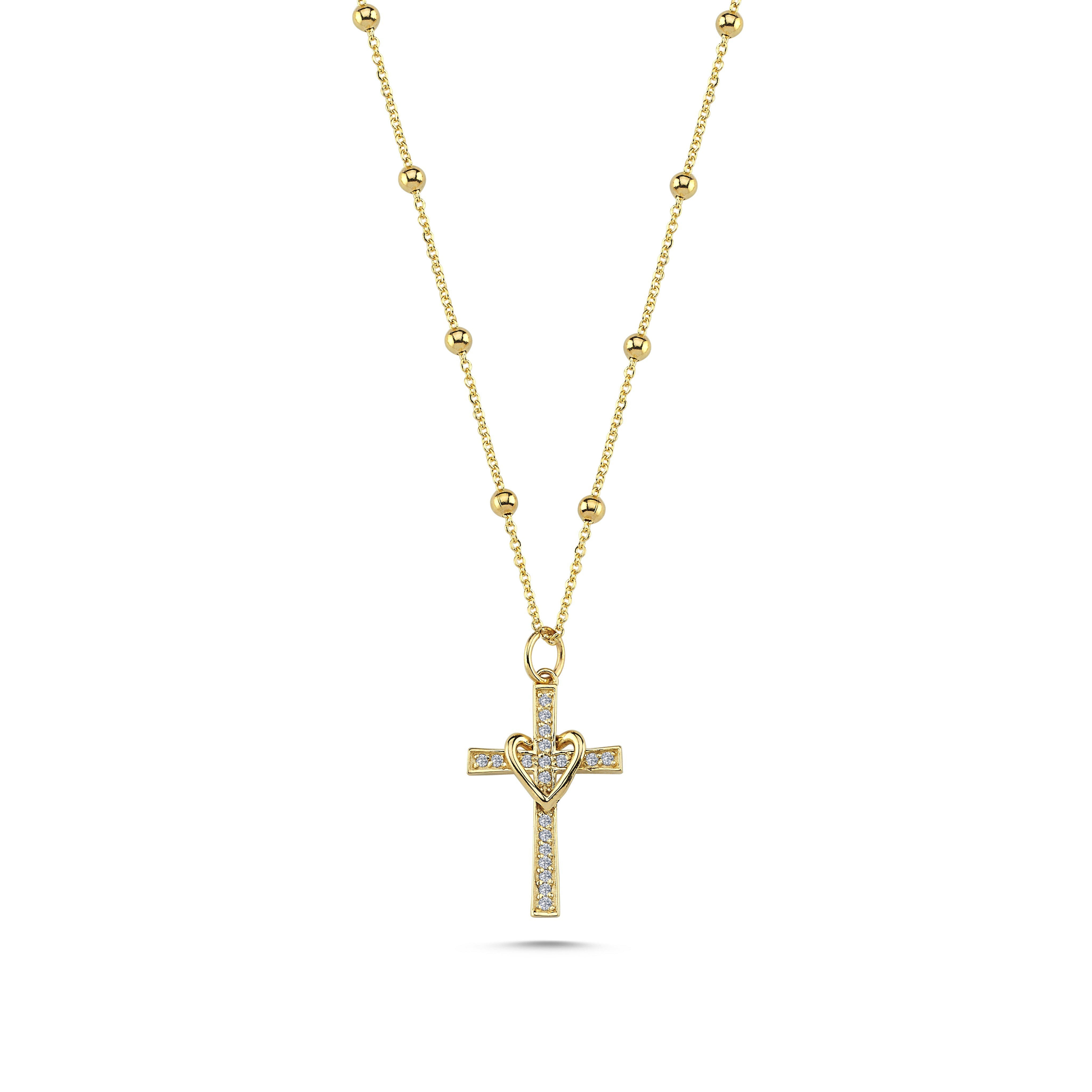 Heart and Cross Necklace with Pave Diamond
