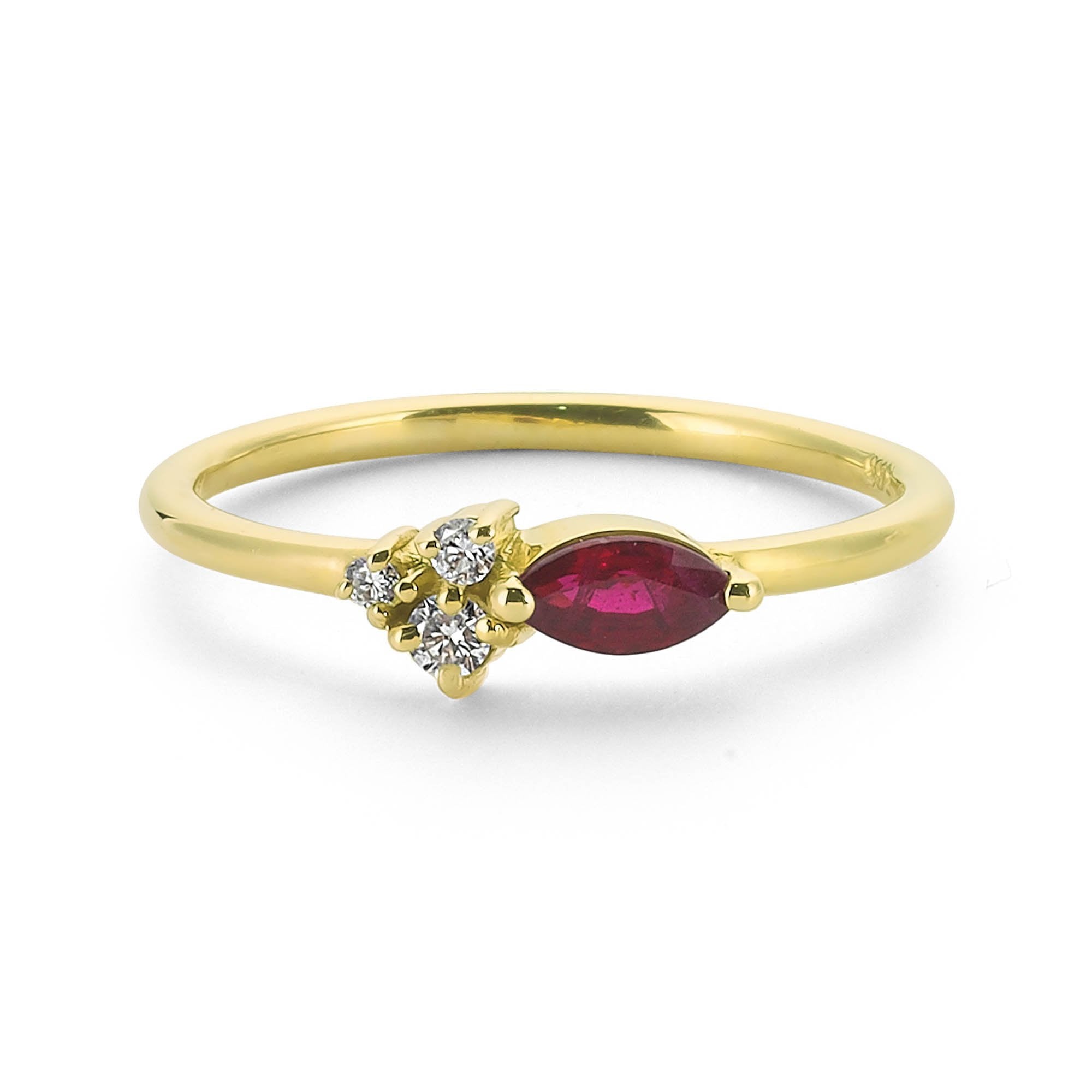 Horizontal Marquise Ruby and Diamond Ring in Gold