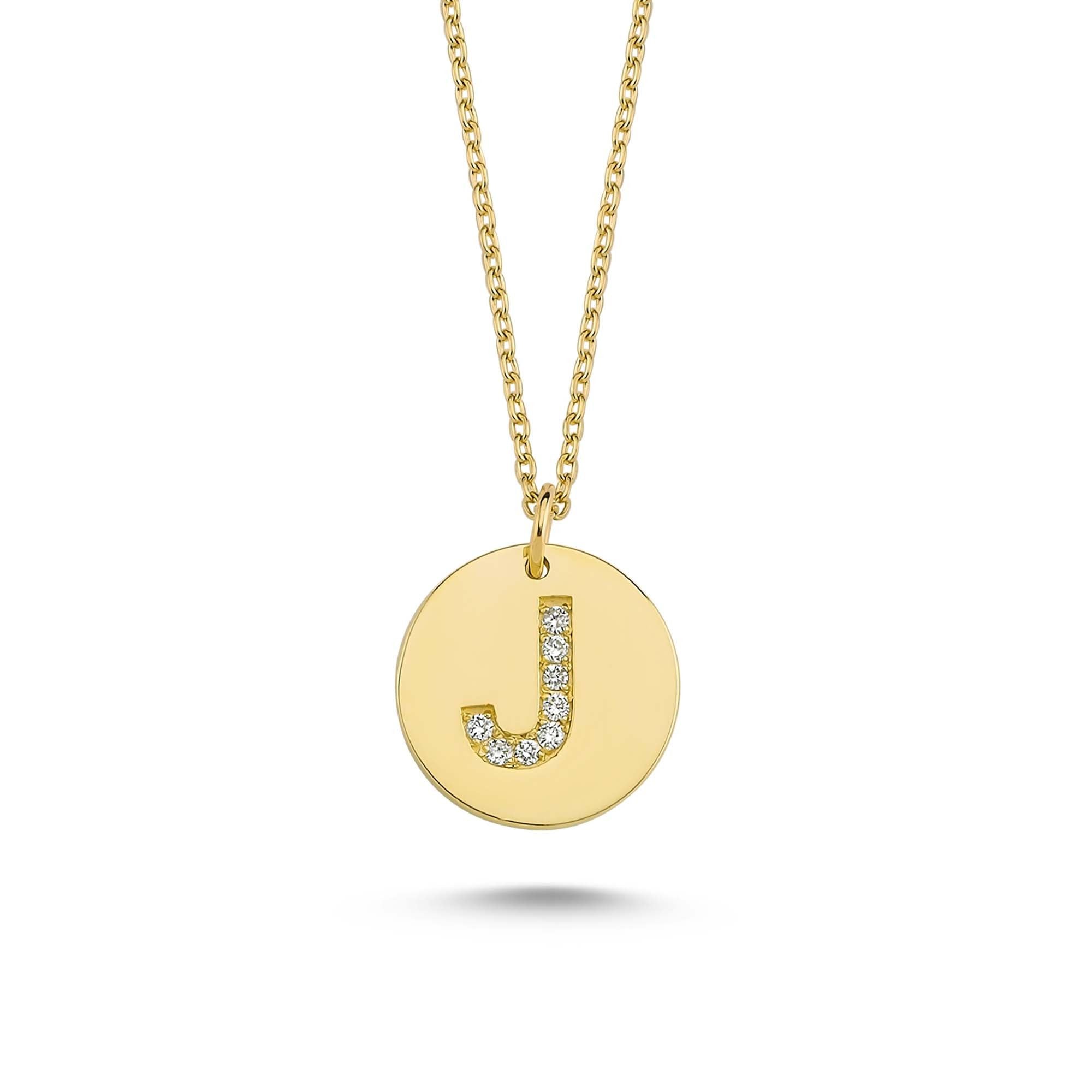 Initial J Pendant Necklace with Gold and Diamond