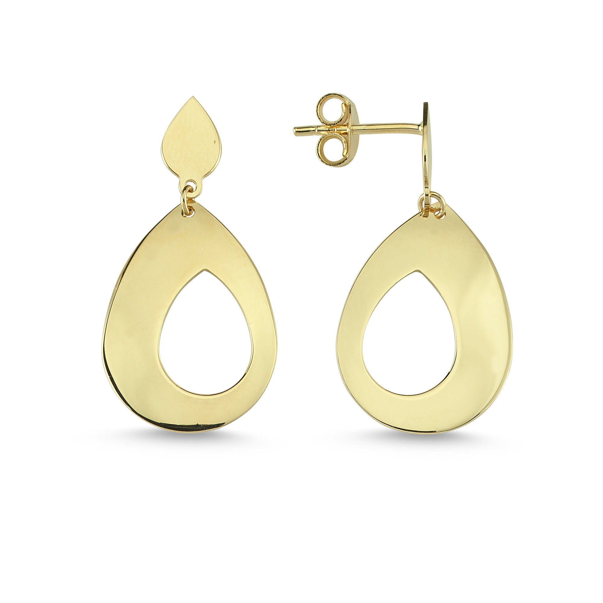 Large Pear Shaped Dangle Statement Earrings in Matte Gold