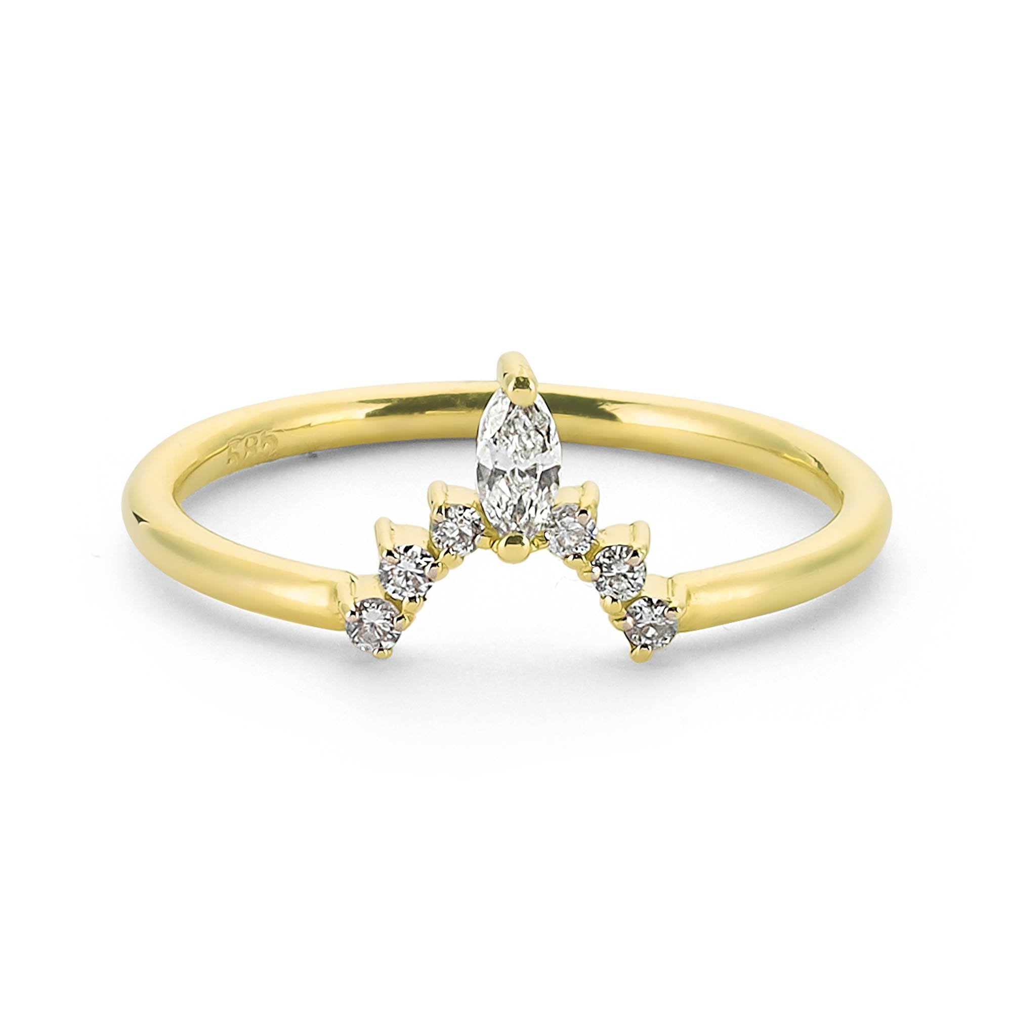 Marquise and Round Diamond Chevron Ring