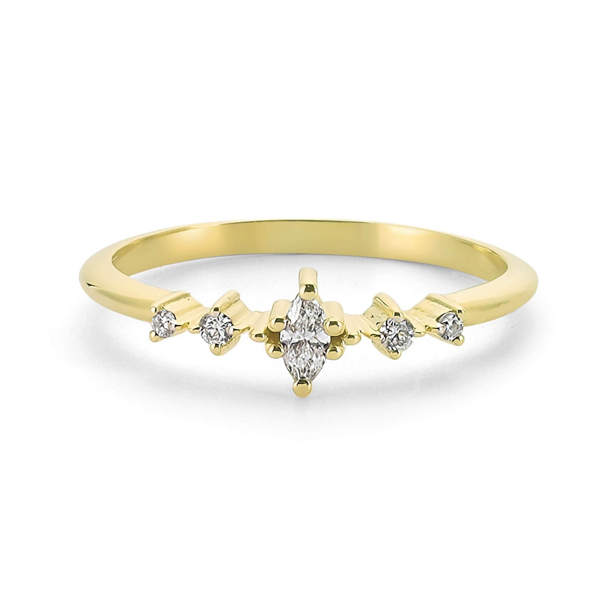 Marquise Diamond Engagement Ring with Round Stone on Sides