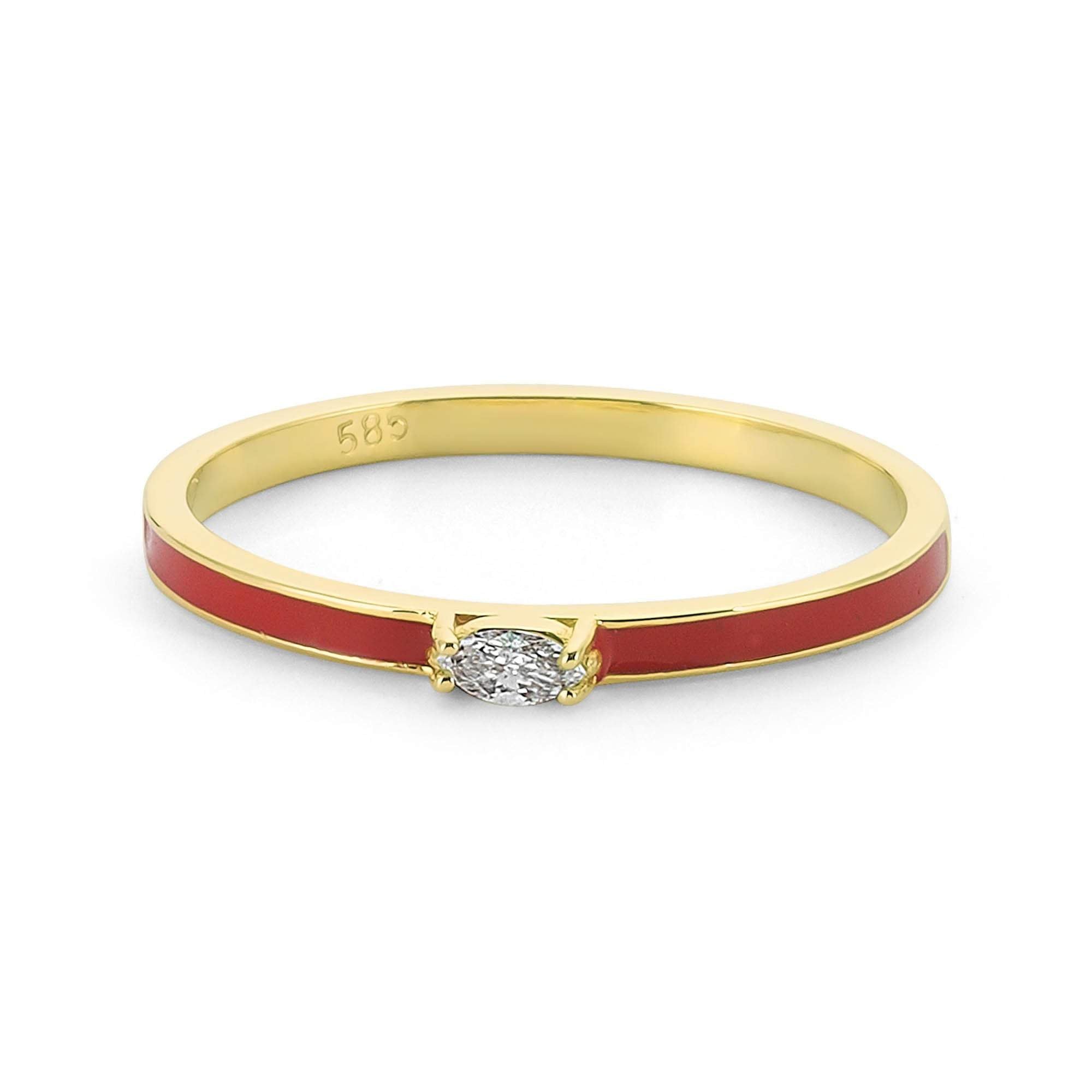 Marquise Diamond Red Enamel Band Ring