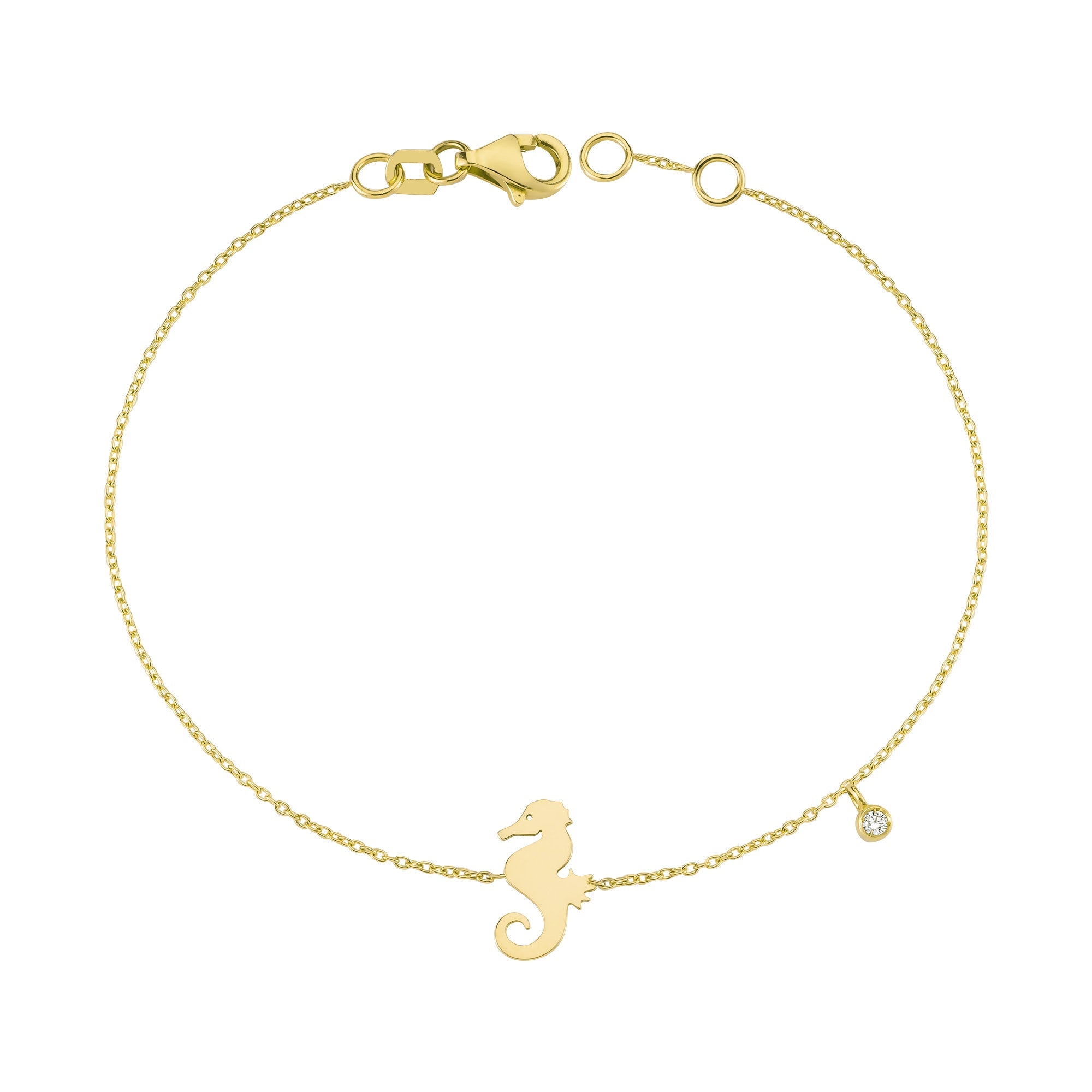 Minimalist 14k Seahorse Bracelet with Diamond in Gold
