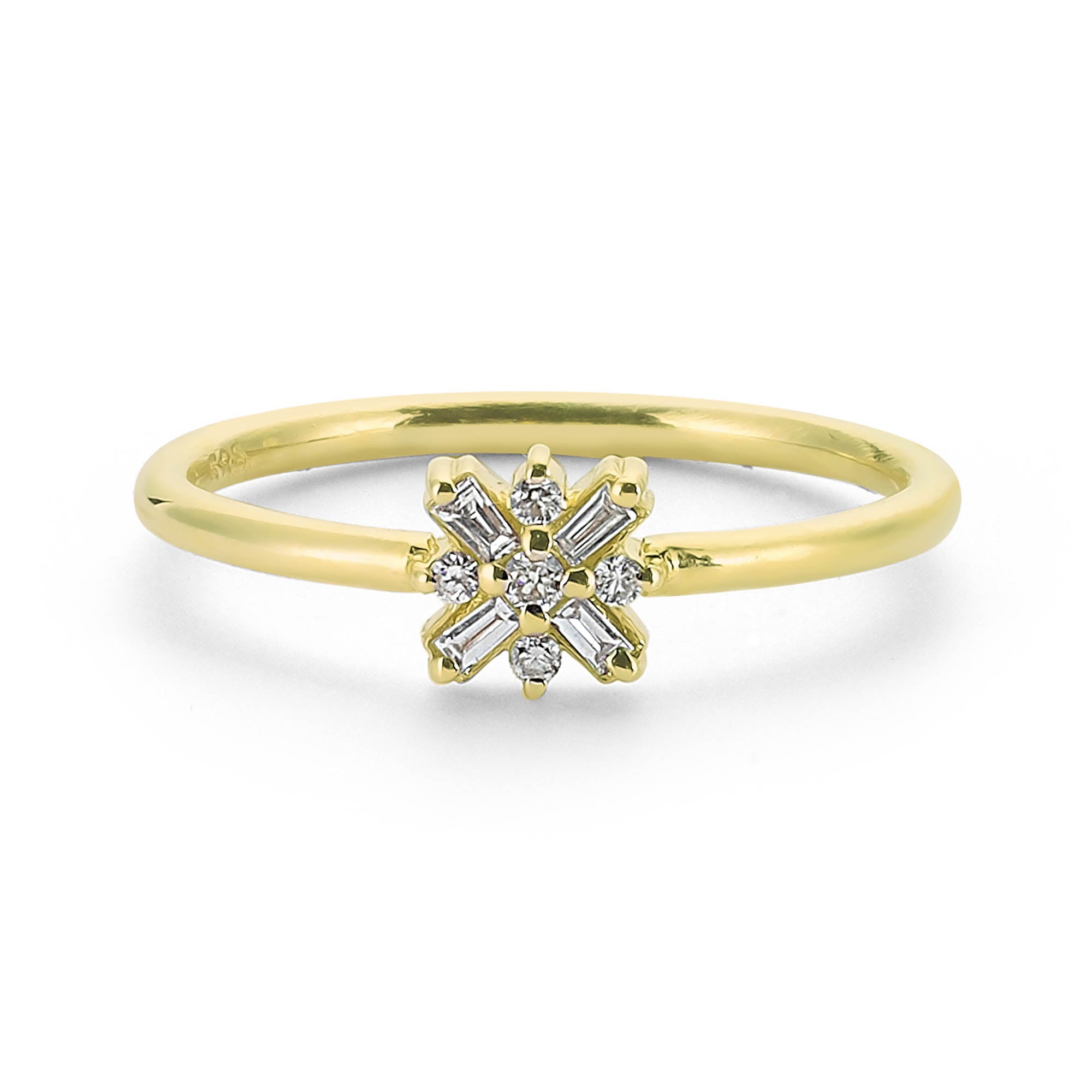 Minimalist Baguette and Round Diamond Cluster Ring in Gold