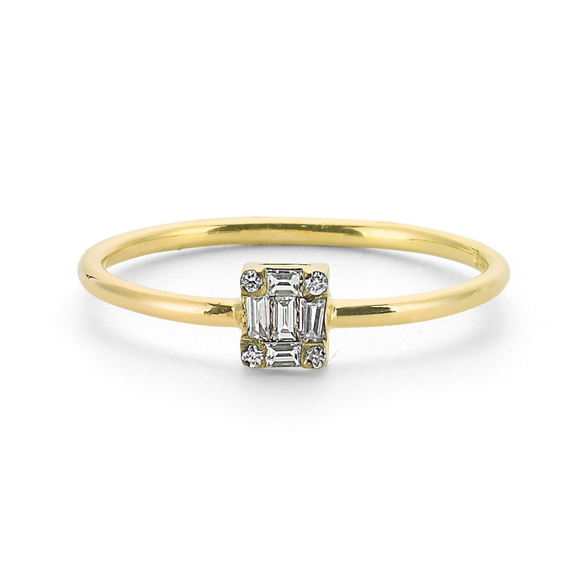 Minimalist Diamond Cluster Rectangle Ring in 14k Gold