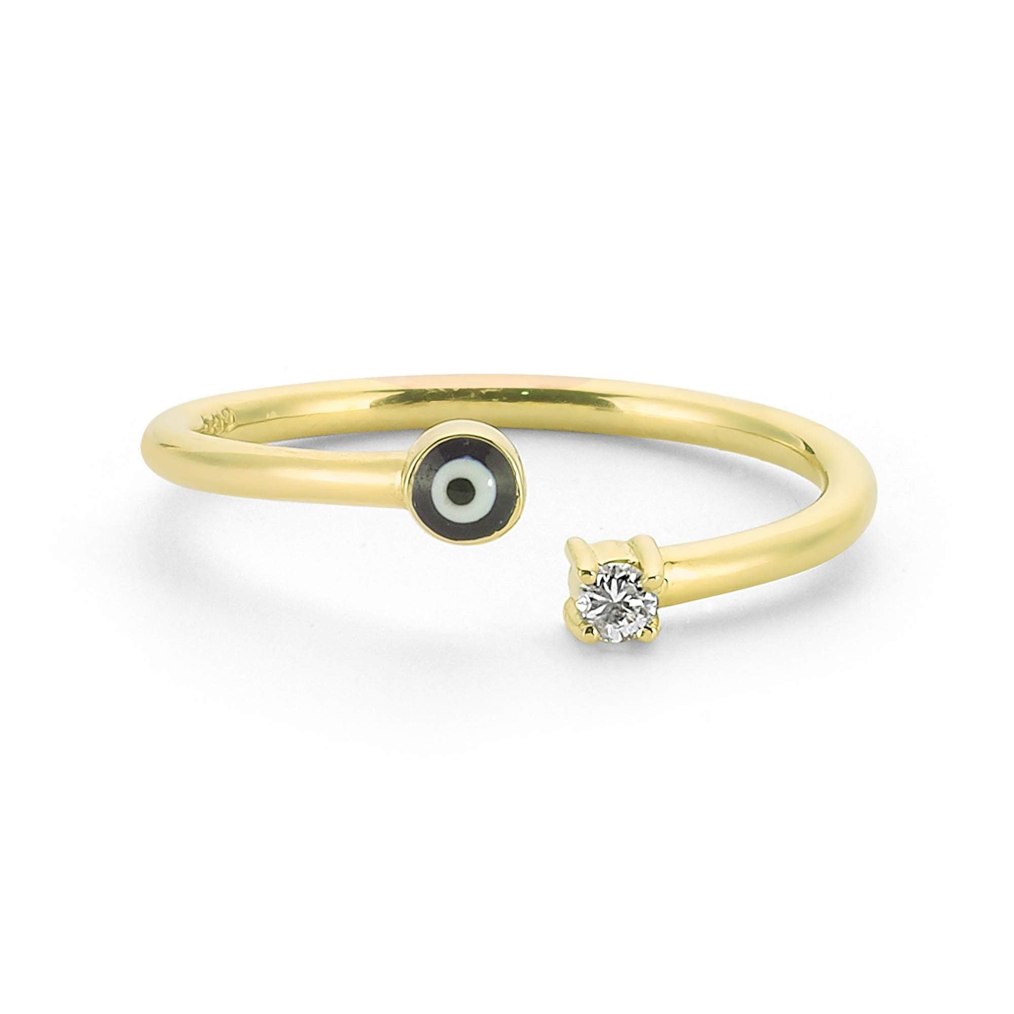 Minimalist Evil Eye Cuff Ring with 14k Diamond