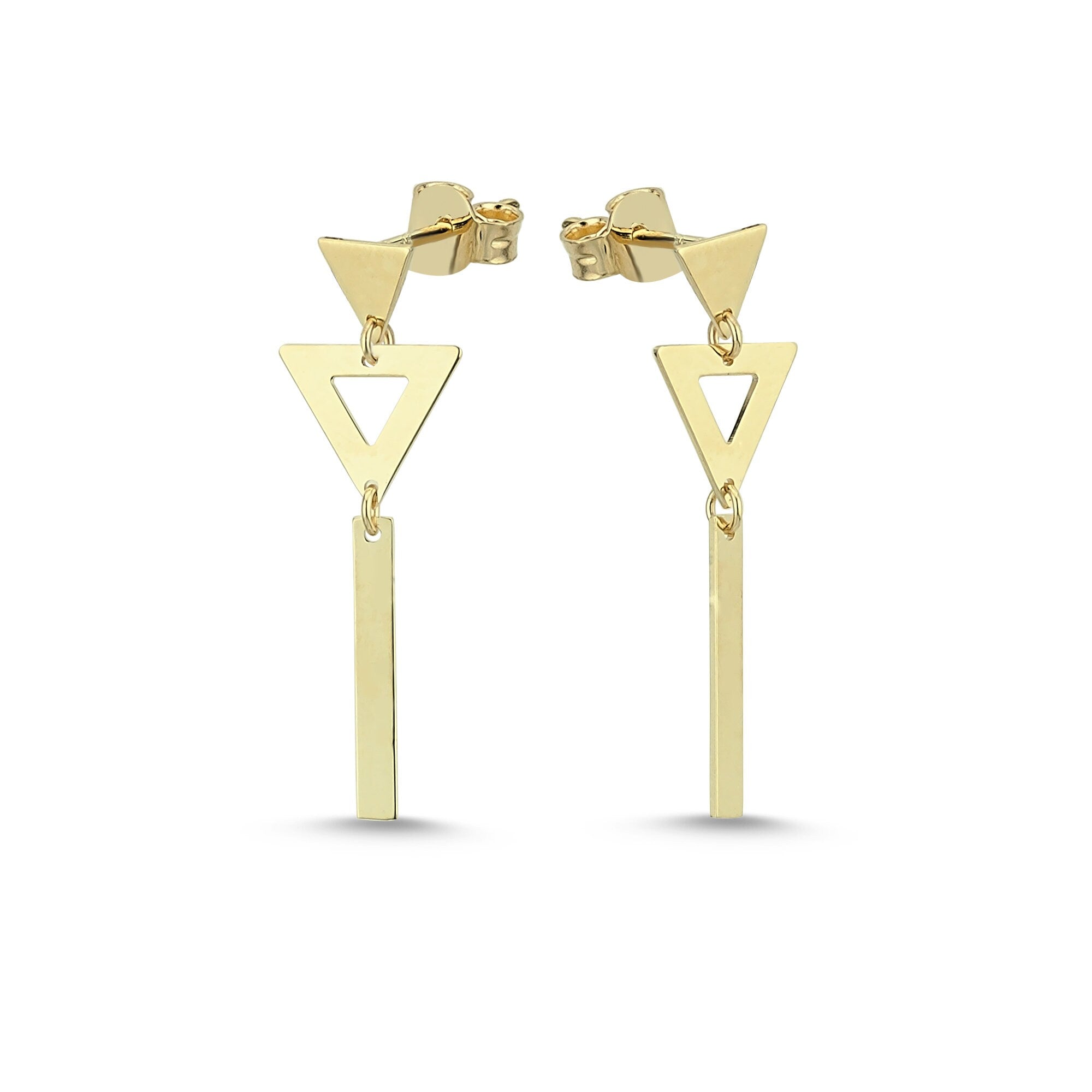 Minimalist Geometric Charm Dangle Earrings in Yellow Gold