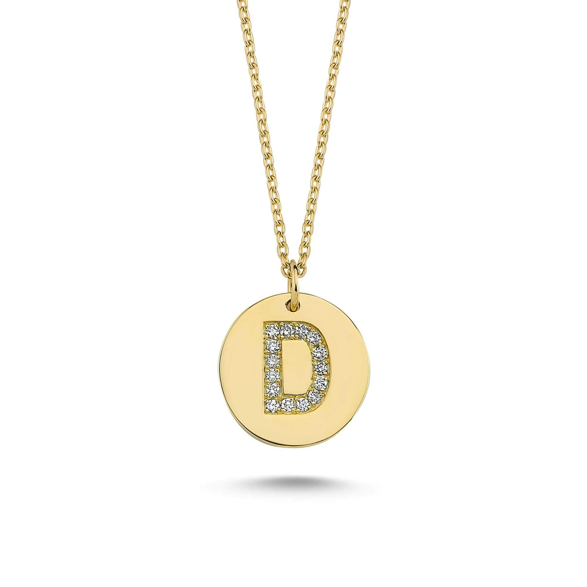 Minimalist Letter D Pendant Necklace with Gold and Diamond