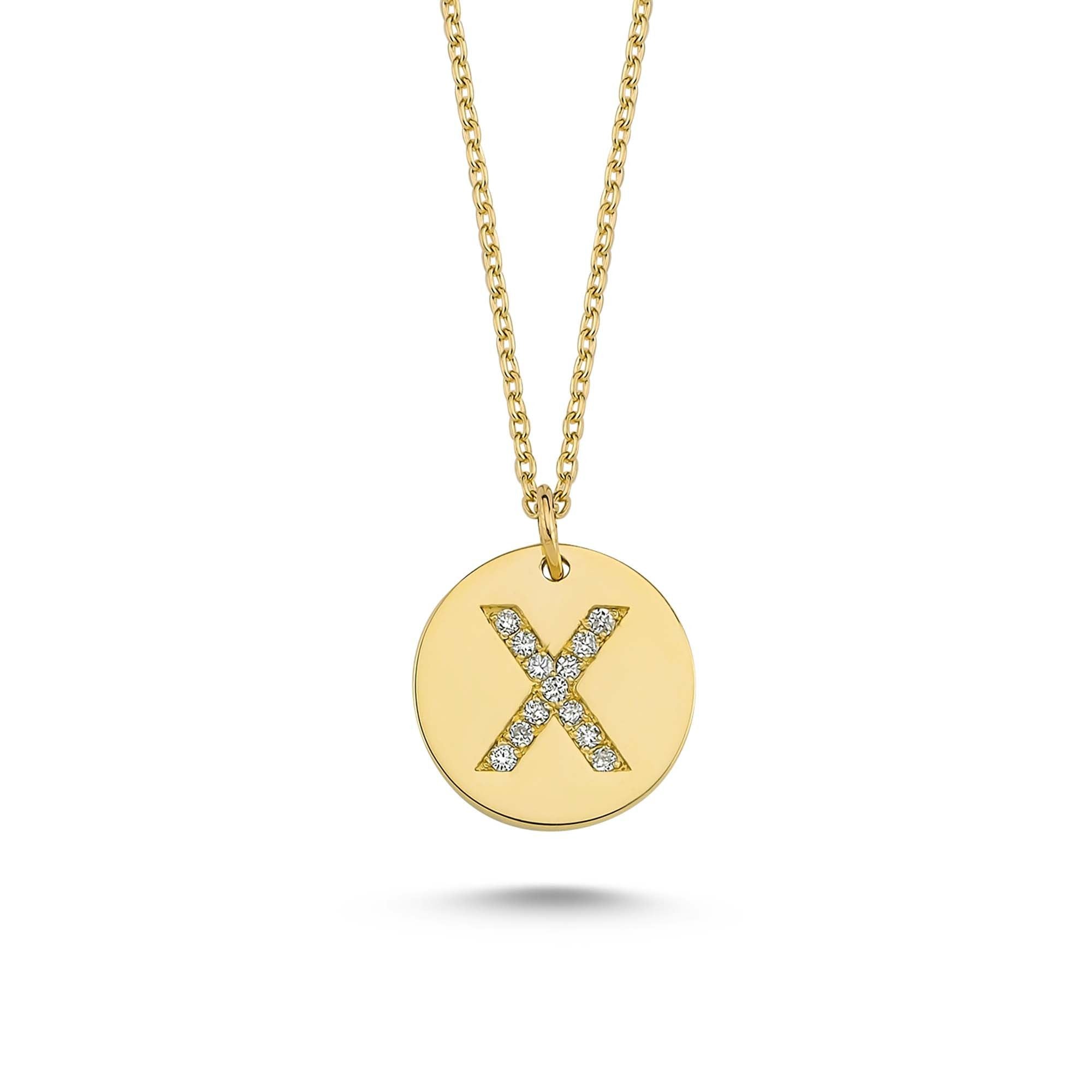 Natural Diamond Letter X Pendant Necklace in Gold