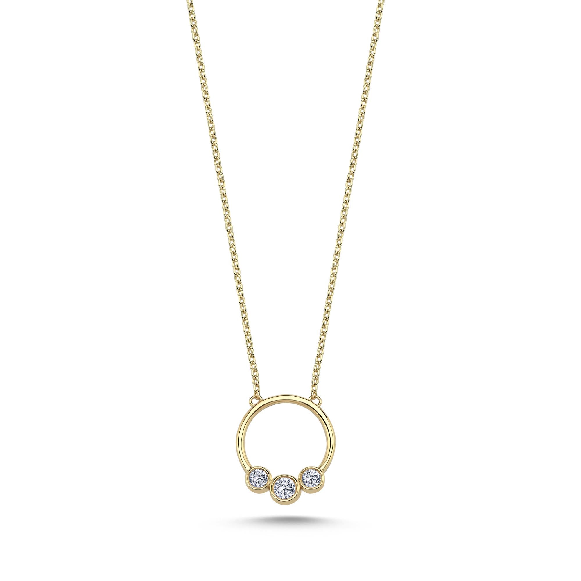 Open Circle Necklace with 3 Bezel Diamond
