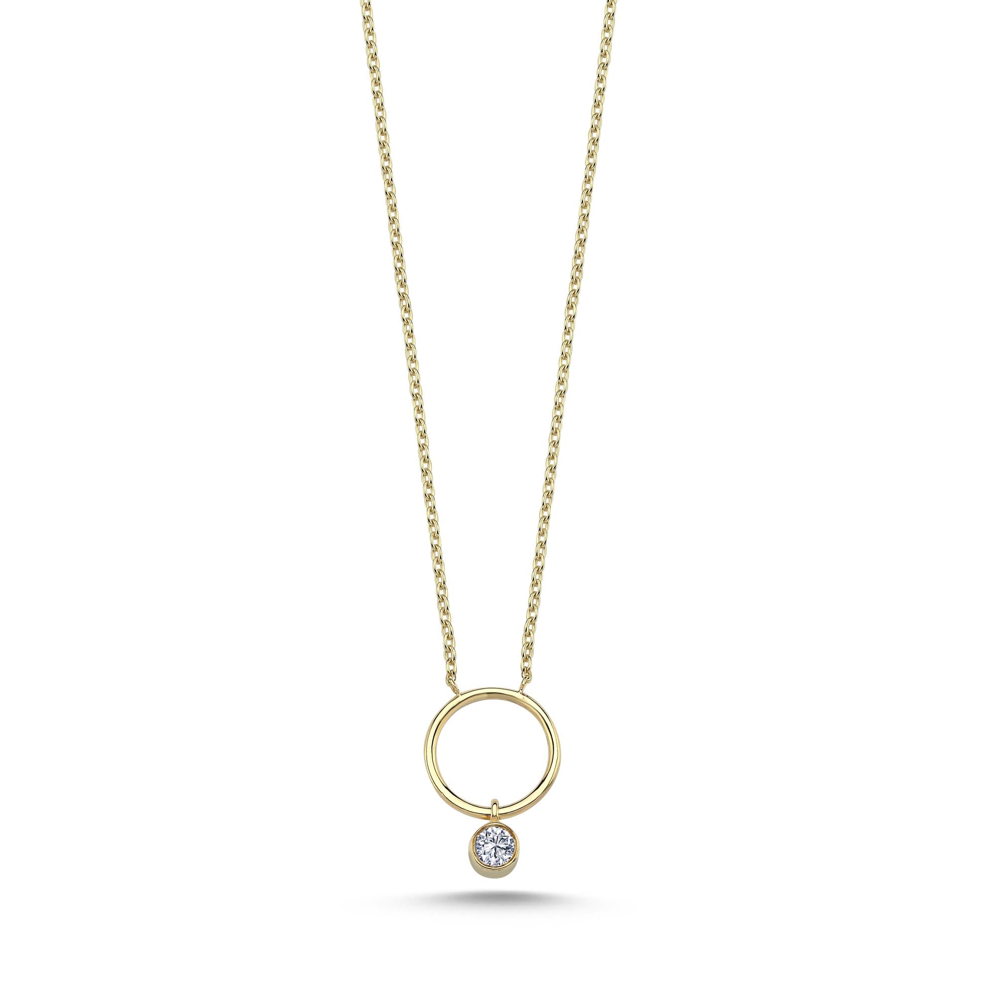 Open Circle Necklace with Dangle Solitaire Diamond