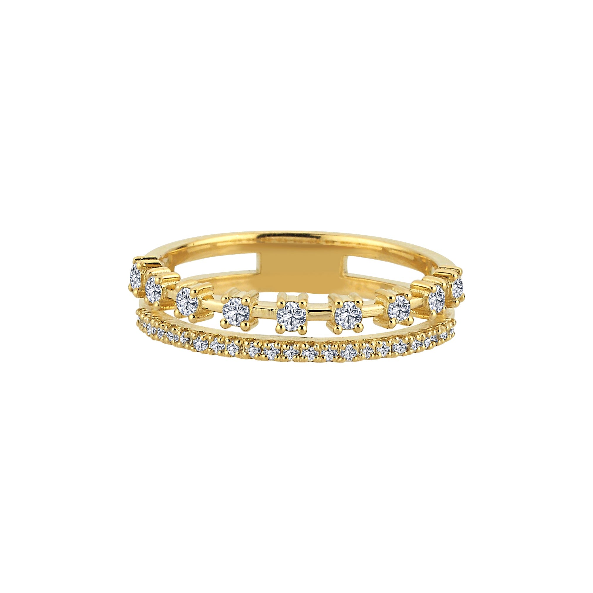 Pave and Prong Setting Diamond Ring
