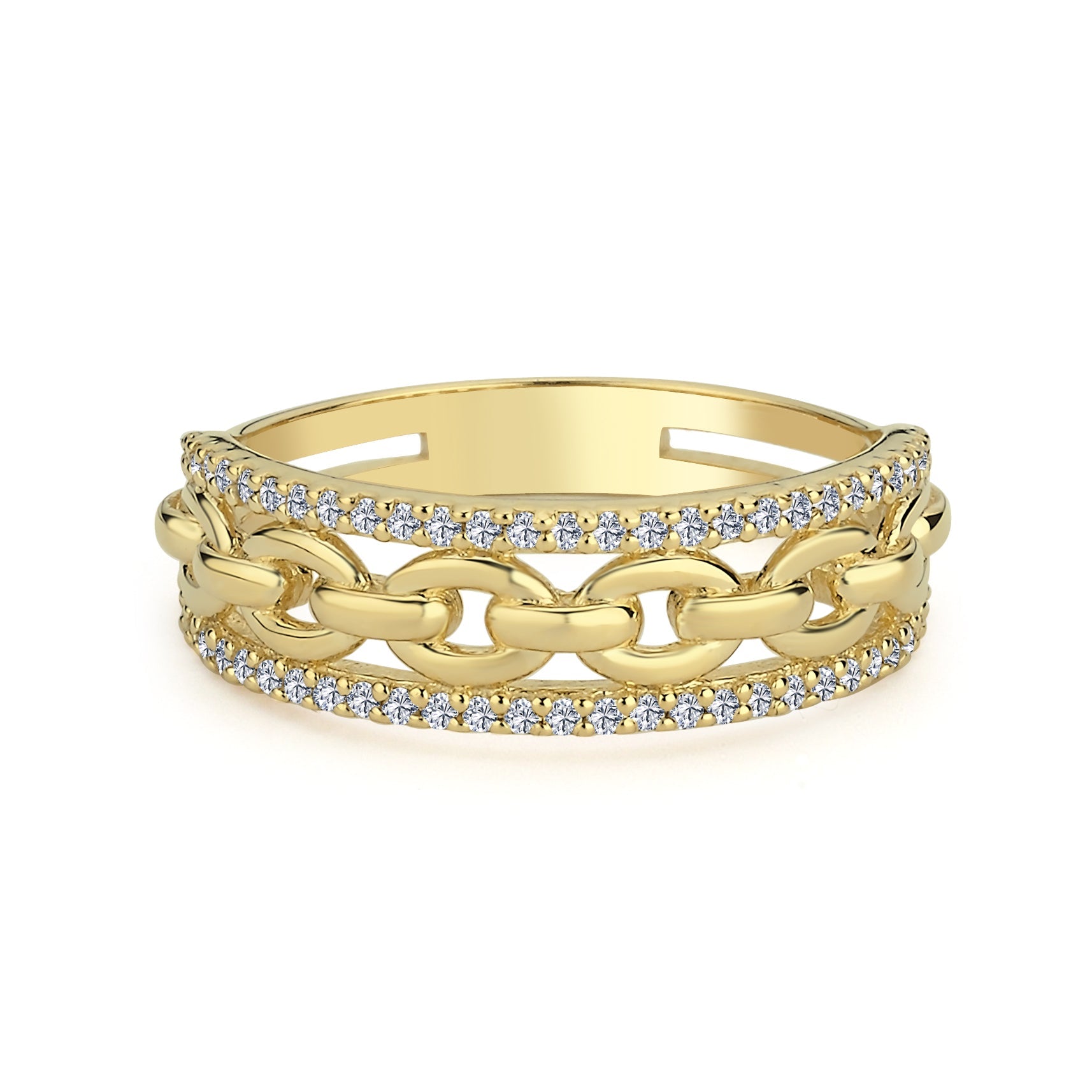 Pave Diamond Chain Ring in Gold