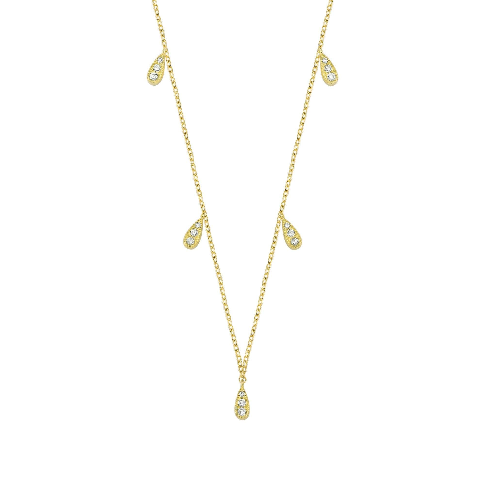 Pave Diamond Charm Station Necklace in Solid Gold