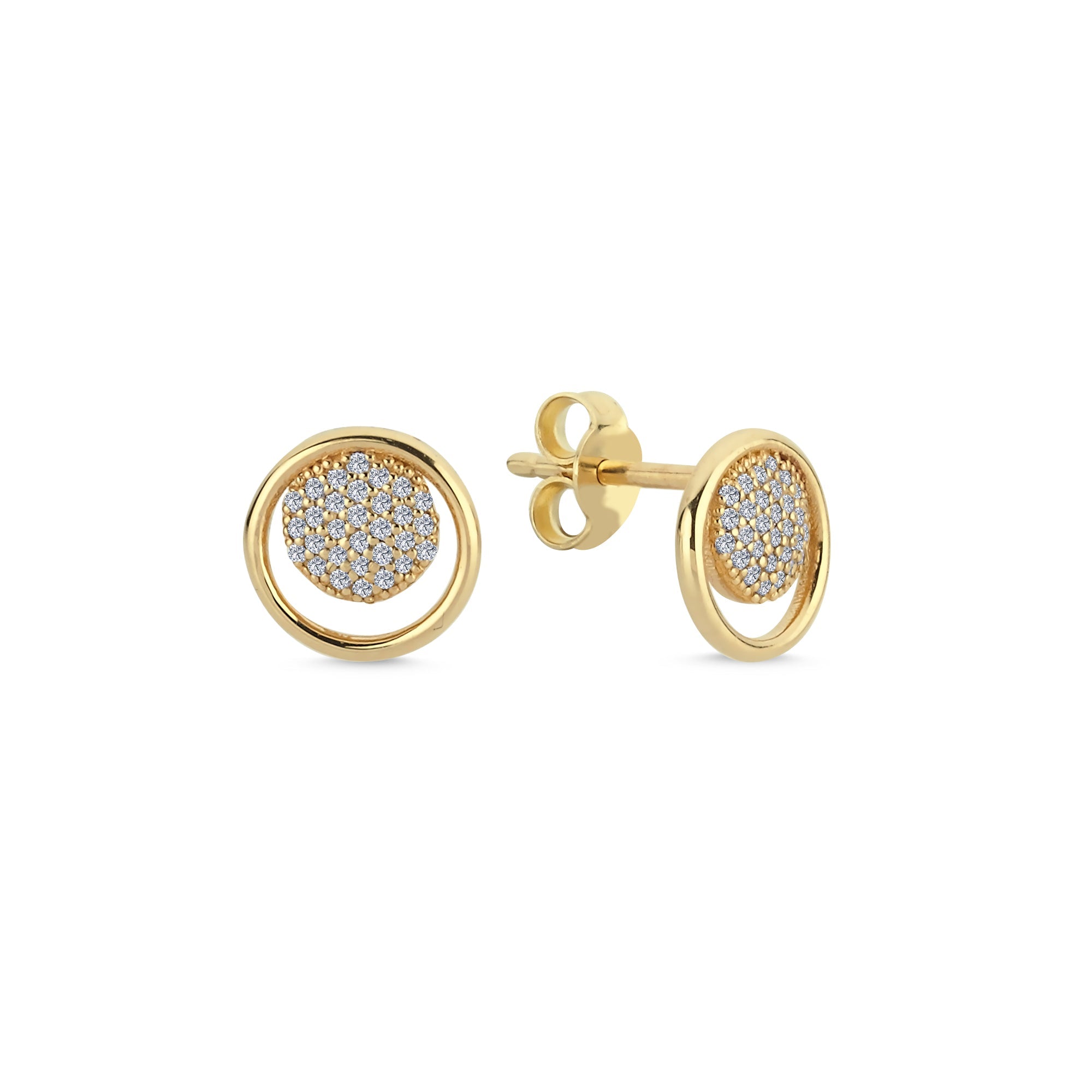 Pave Diamond Circle Stud Earrings