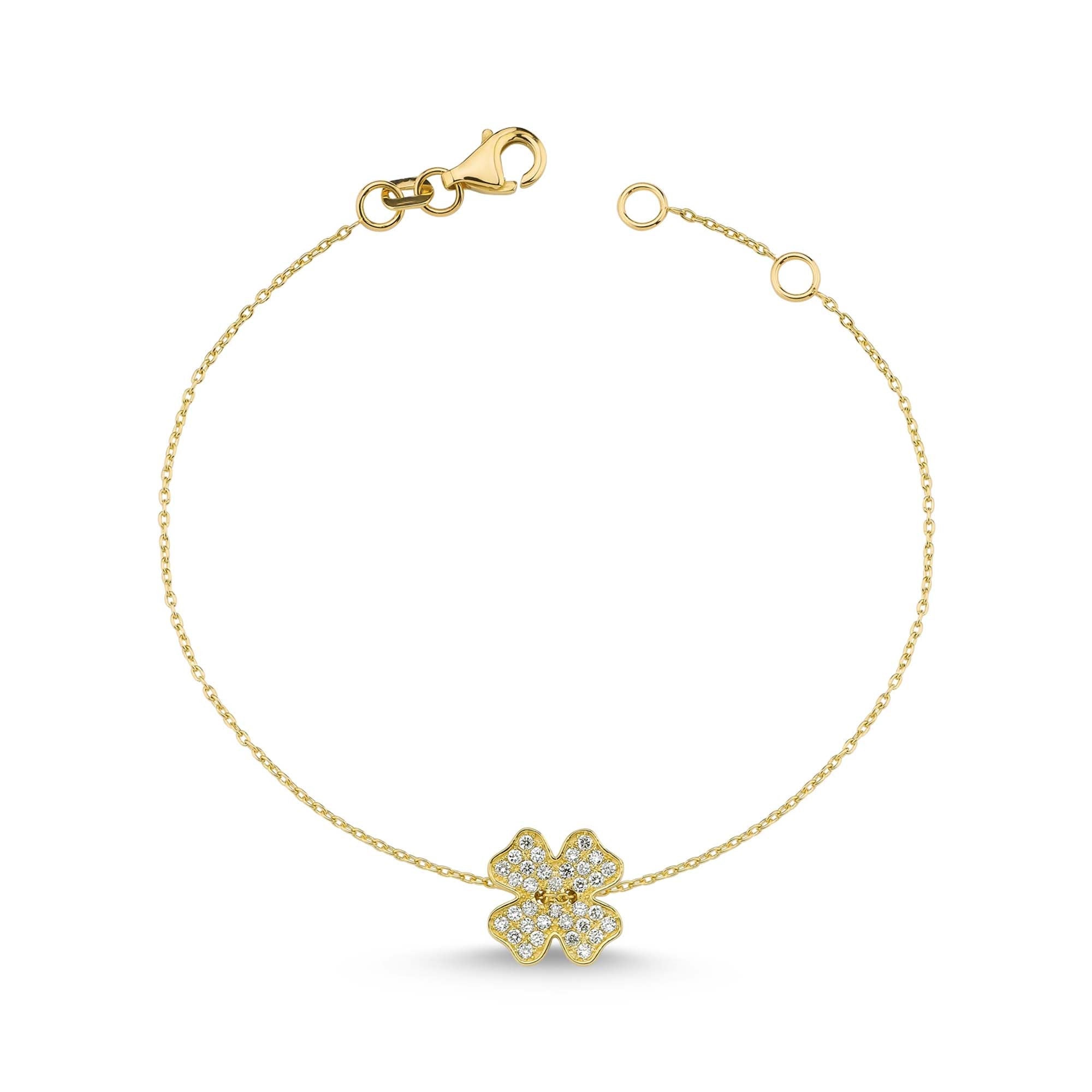 Pave Diamond Clover Bracelet in 14k Solid Gold