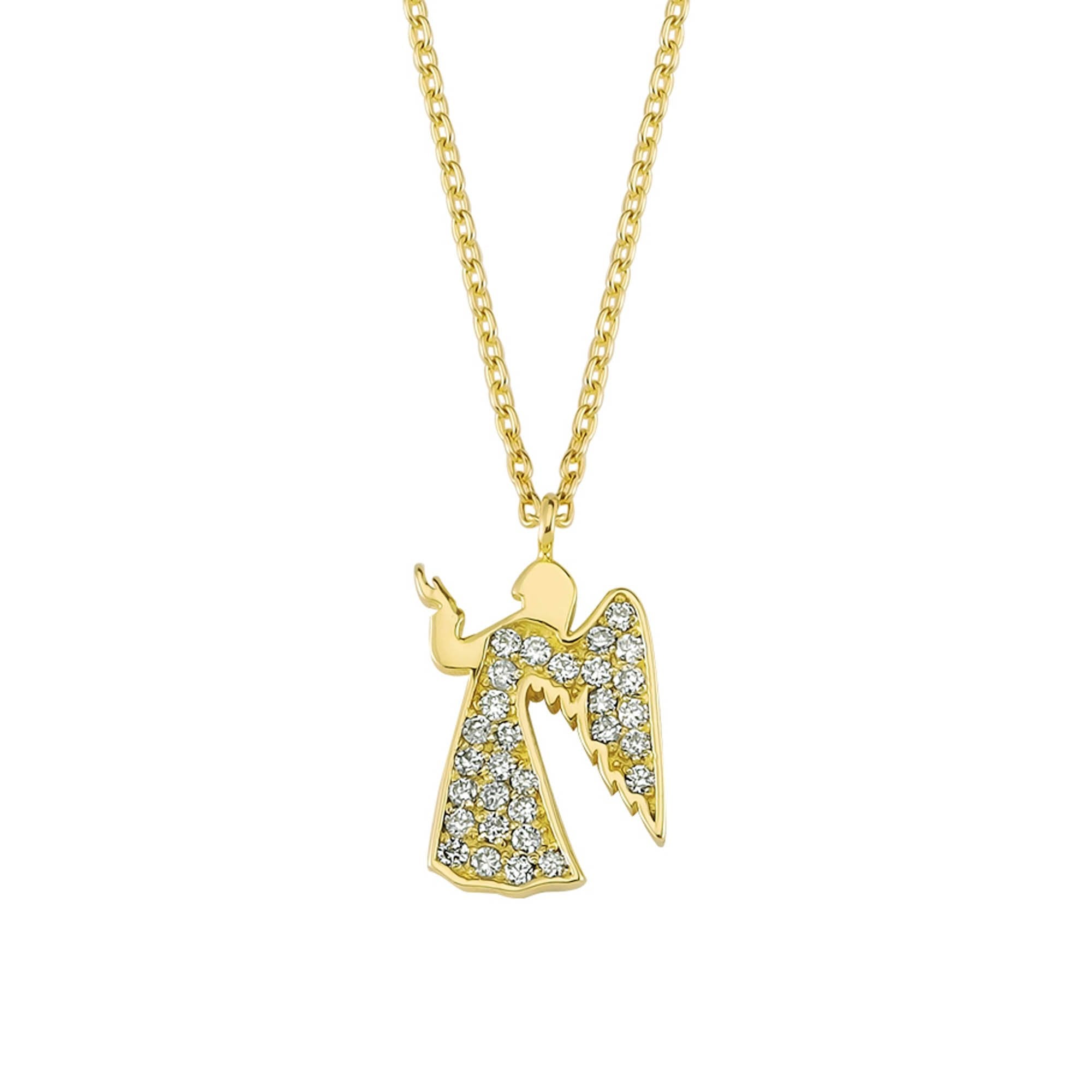 Pave Diamond Guardian Angel Necklace in Gold