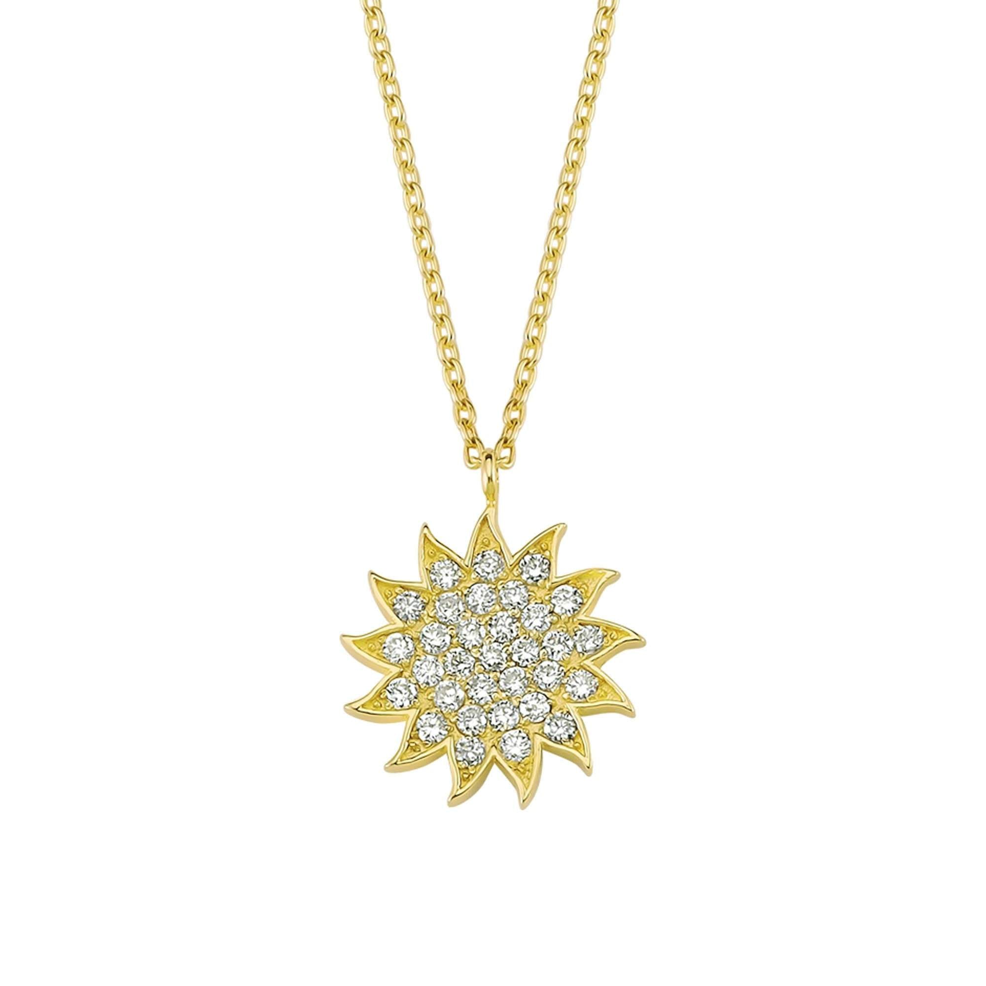 Pave Diamond Sun Pendant Necklace in Gold