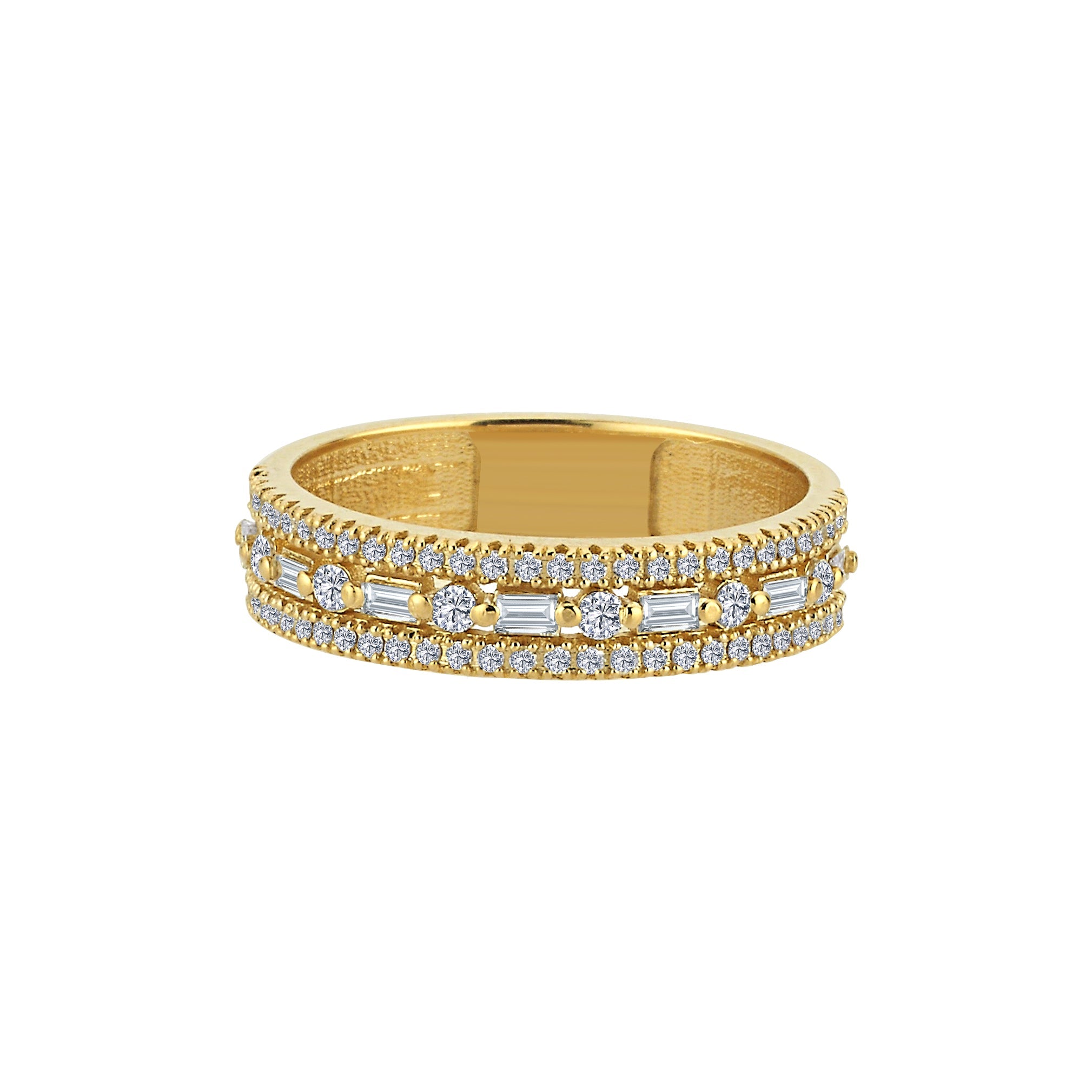 Pave Round and Bagutte Diamond Ring
