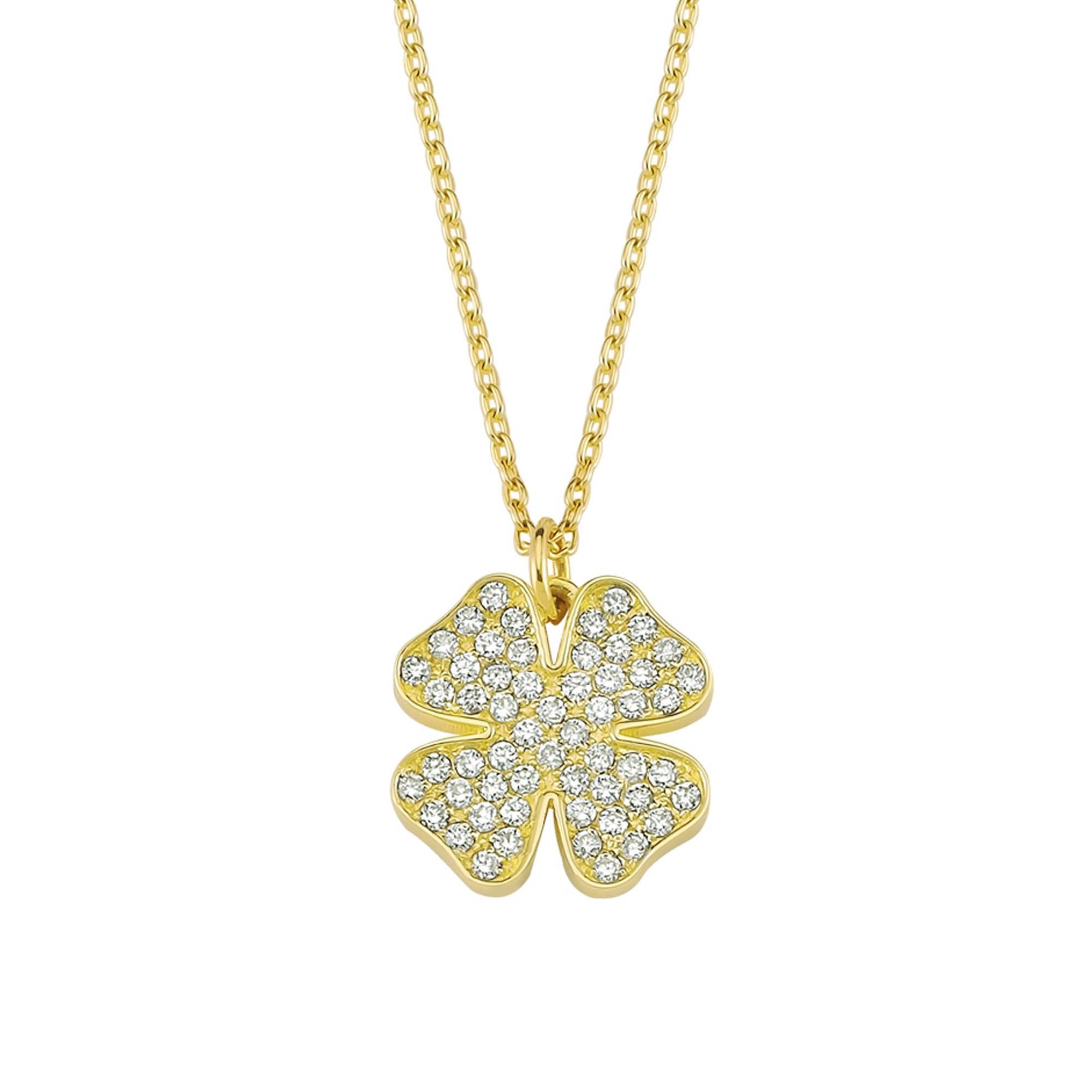 Pave Set Diamond Shamrock Pendant Necklace