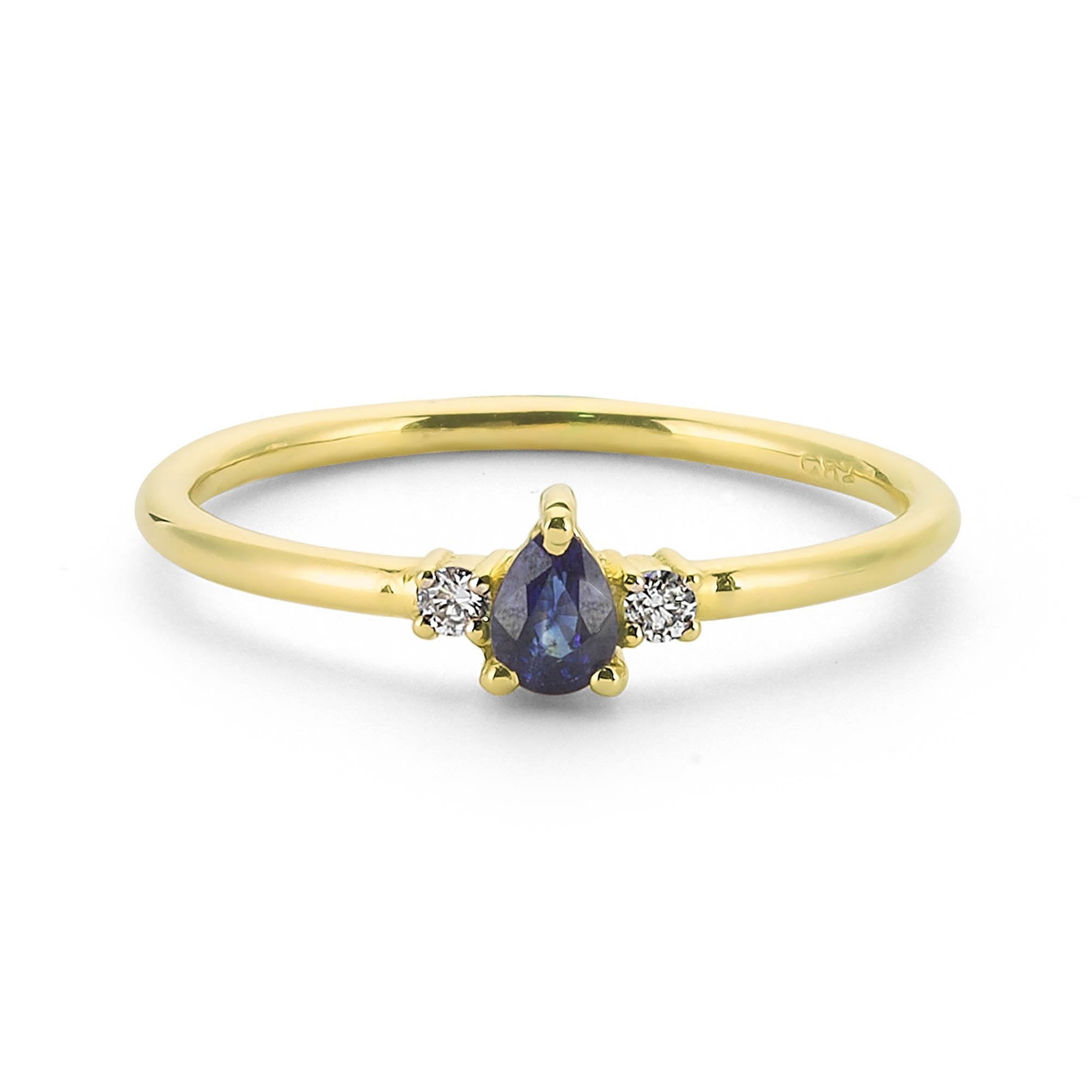 Pear Cut Blue Sapphire Engagement Ring in 14kt Gold