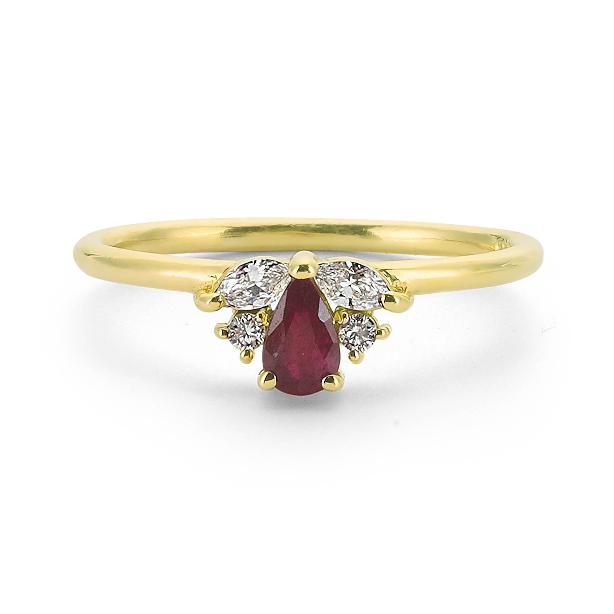 Pear Cut Ruby Stacking Ring with Diamond