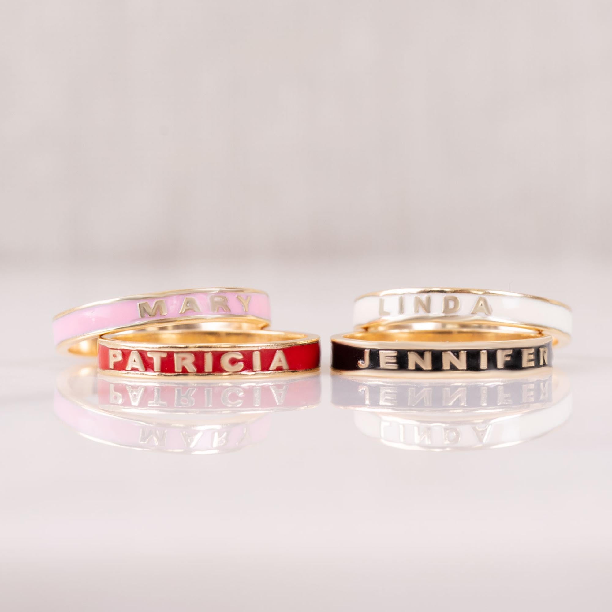 Personalized Name Stacking Ring with Enamel in 14k Solid Gold