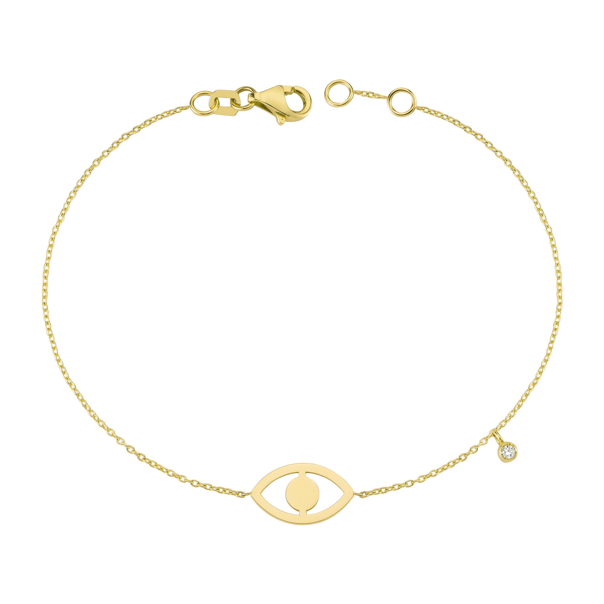 Plain Gold Evil Eye Charm Bracelet with Diamond