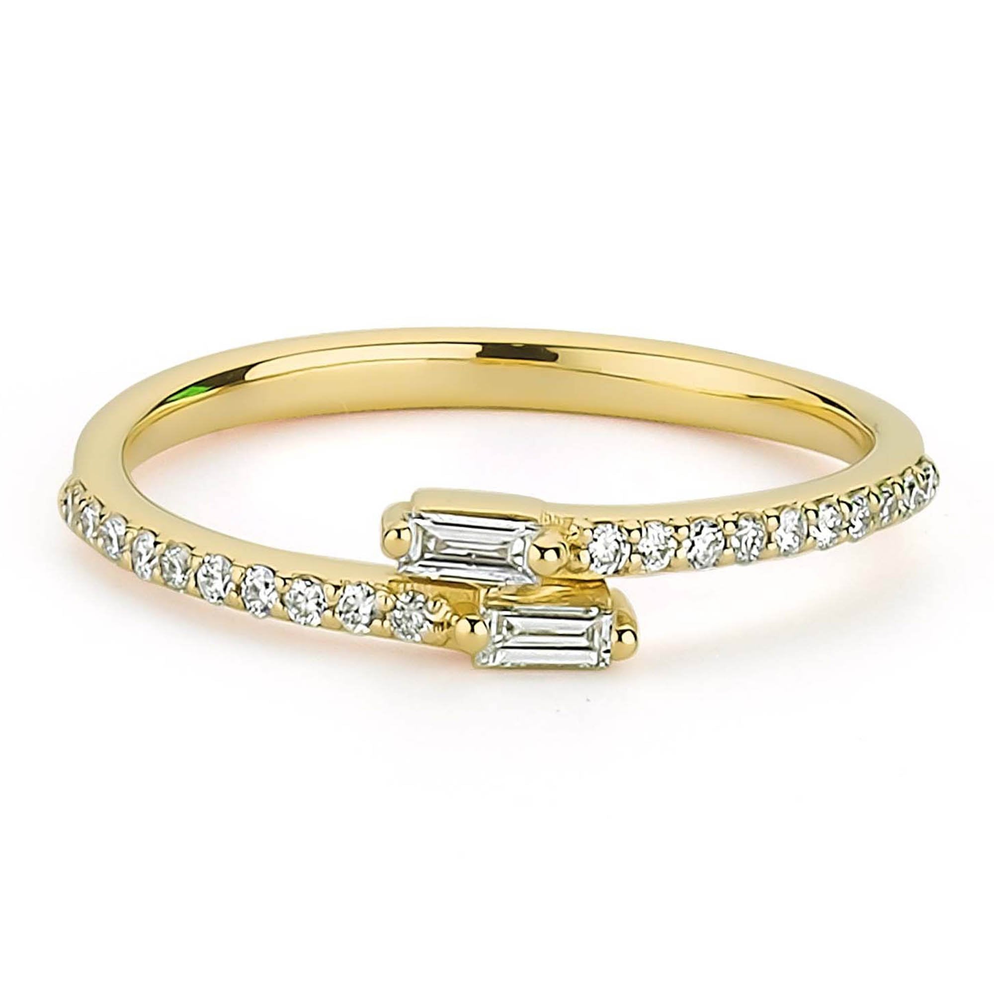 Real Baguette and Round Diamond Bypass Ring