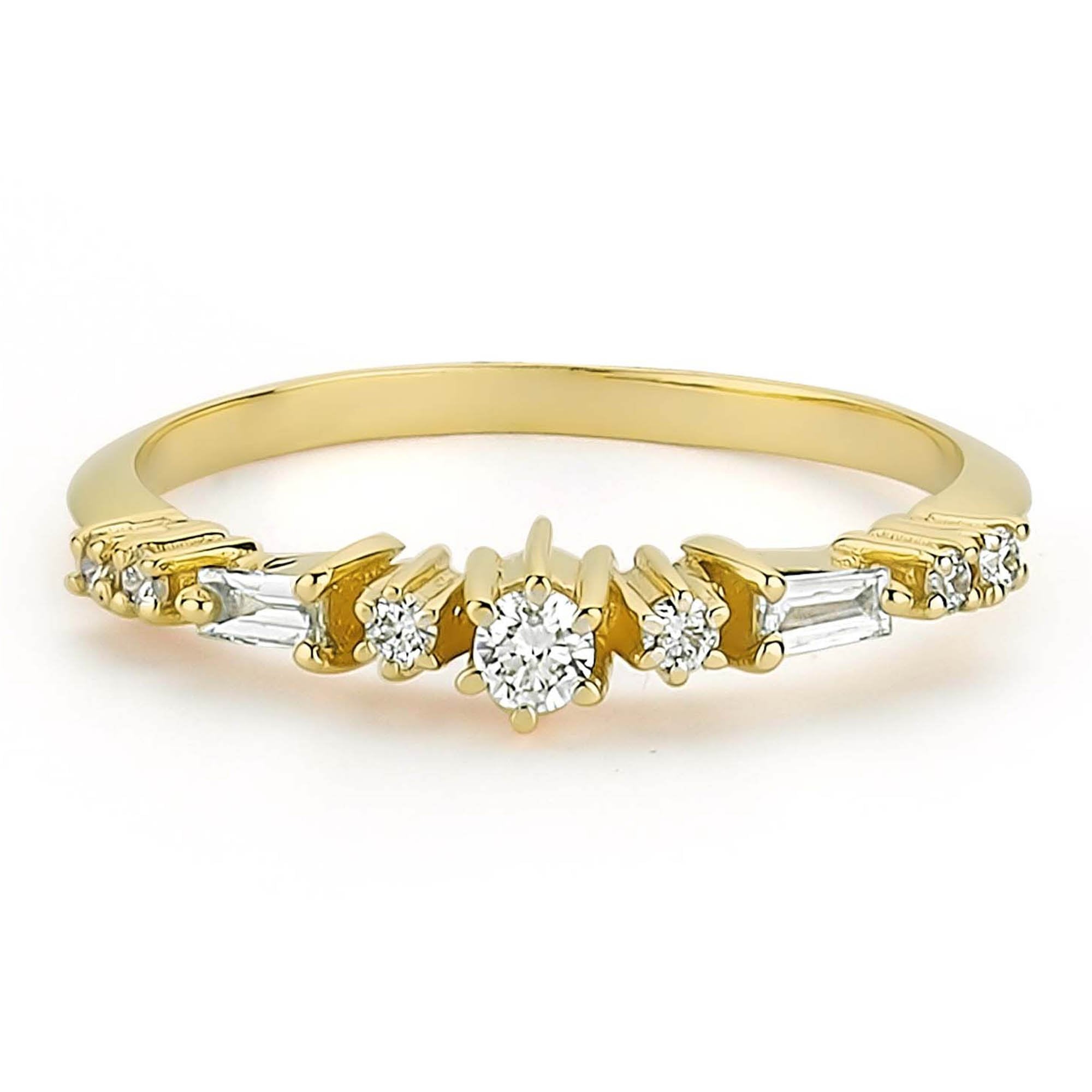 Real Baguette and Round Diamond Ring in Gold