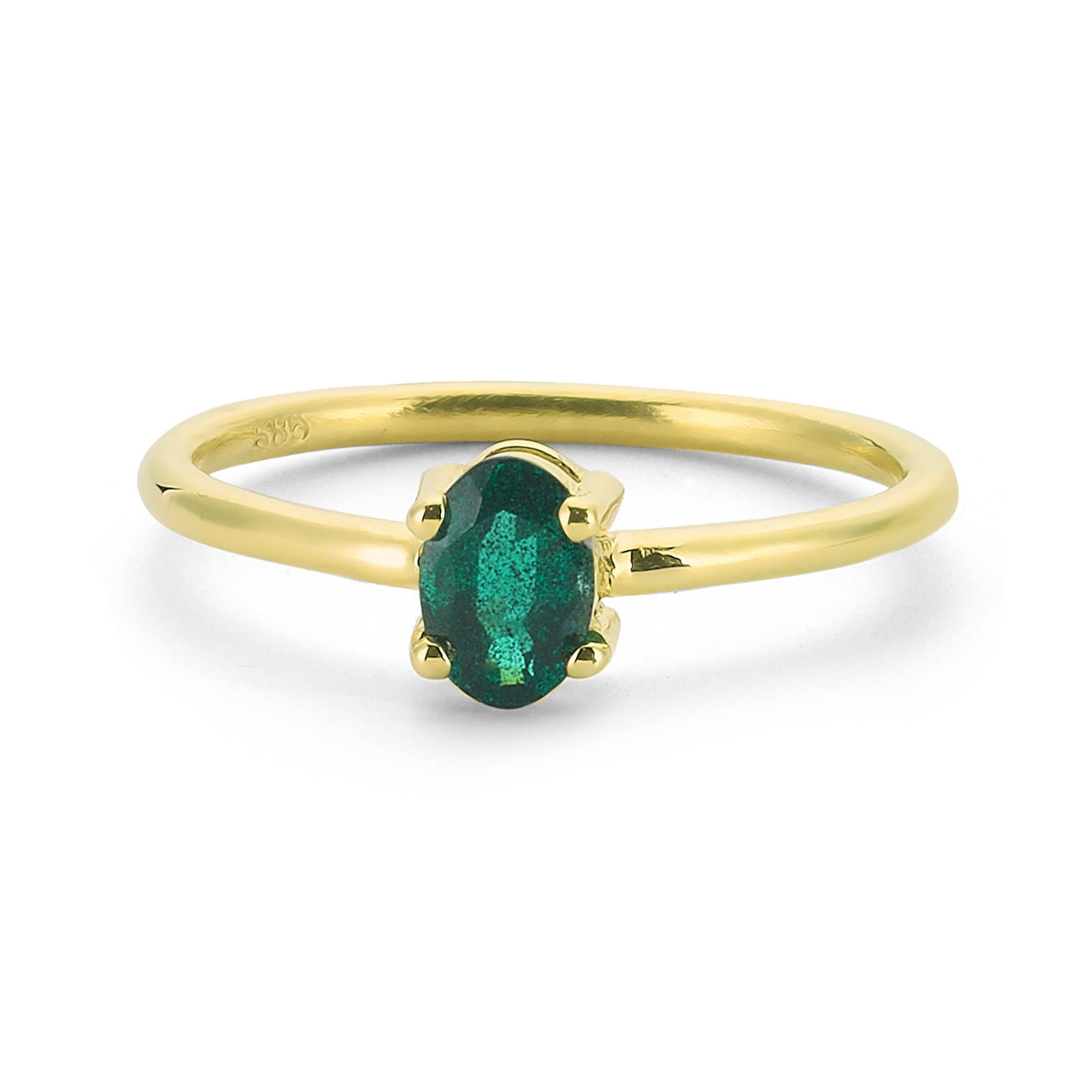 Real Oval Emerald Solitaire Ring in Gold