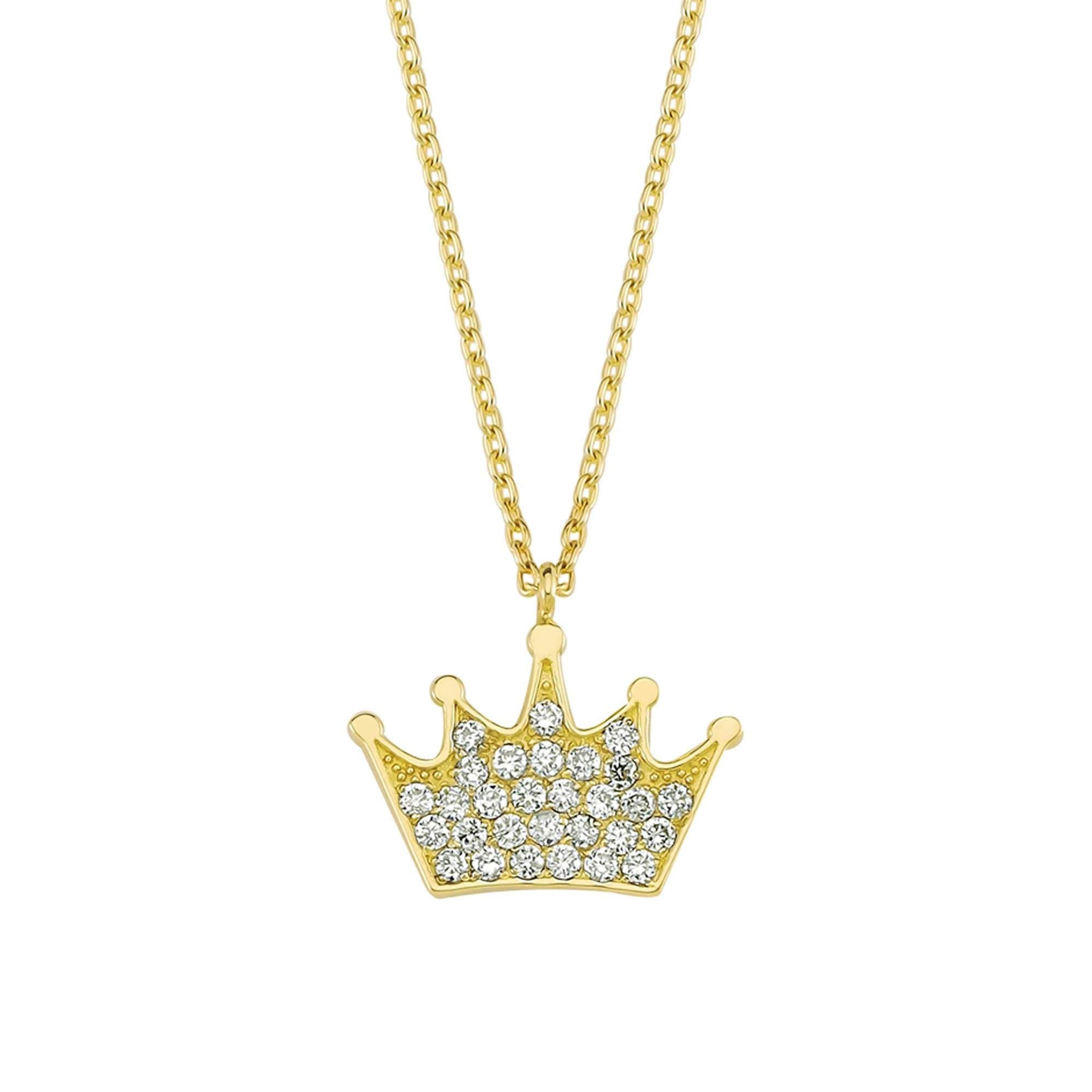 Real Pave Diamond Crown Pendant Necklace in Gold