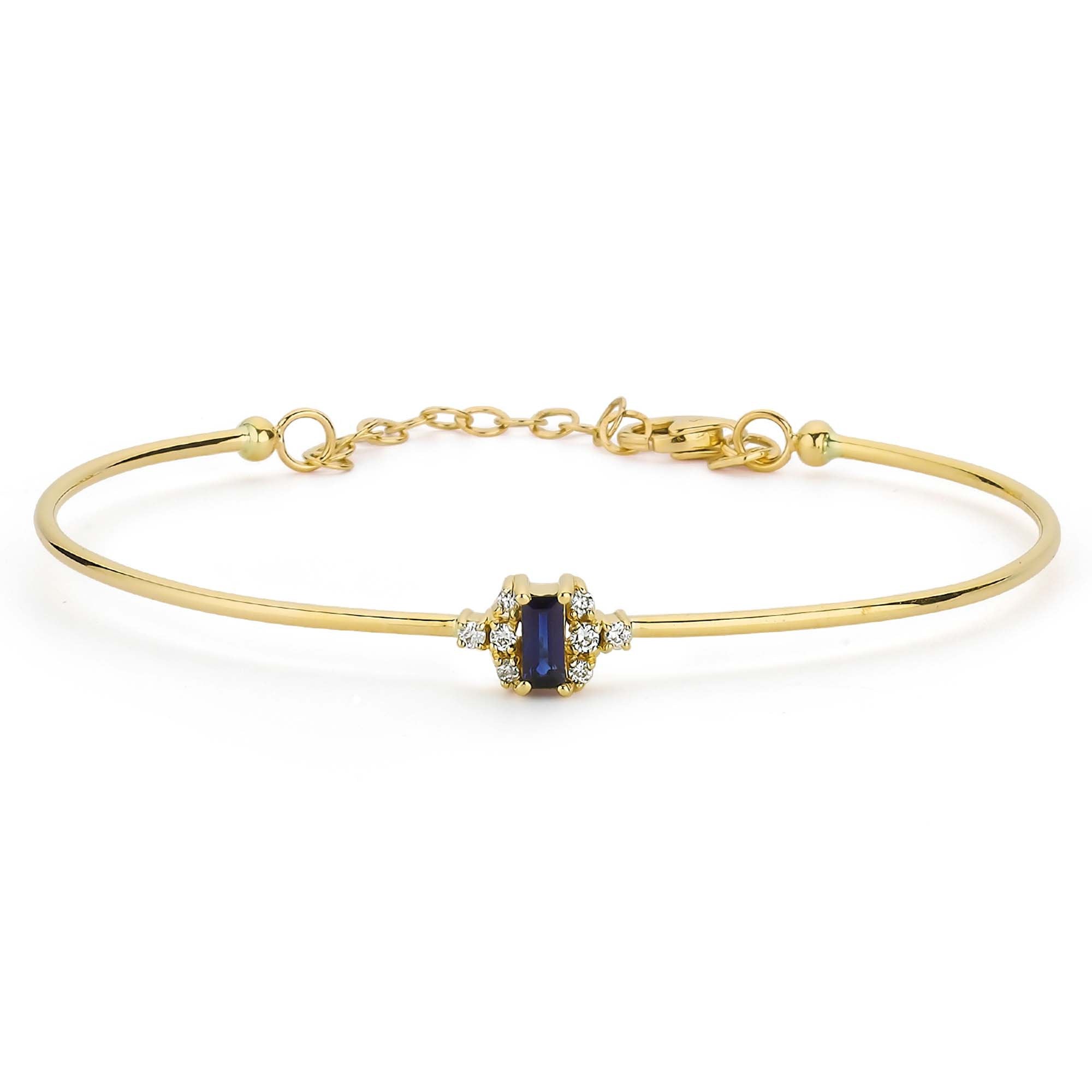 Rectangle Blue Saphhire Bangle with Real Diamond