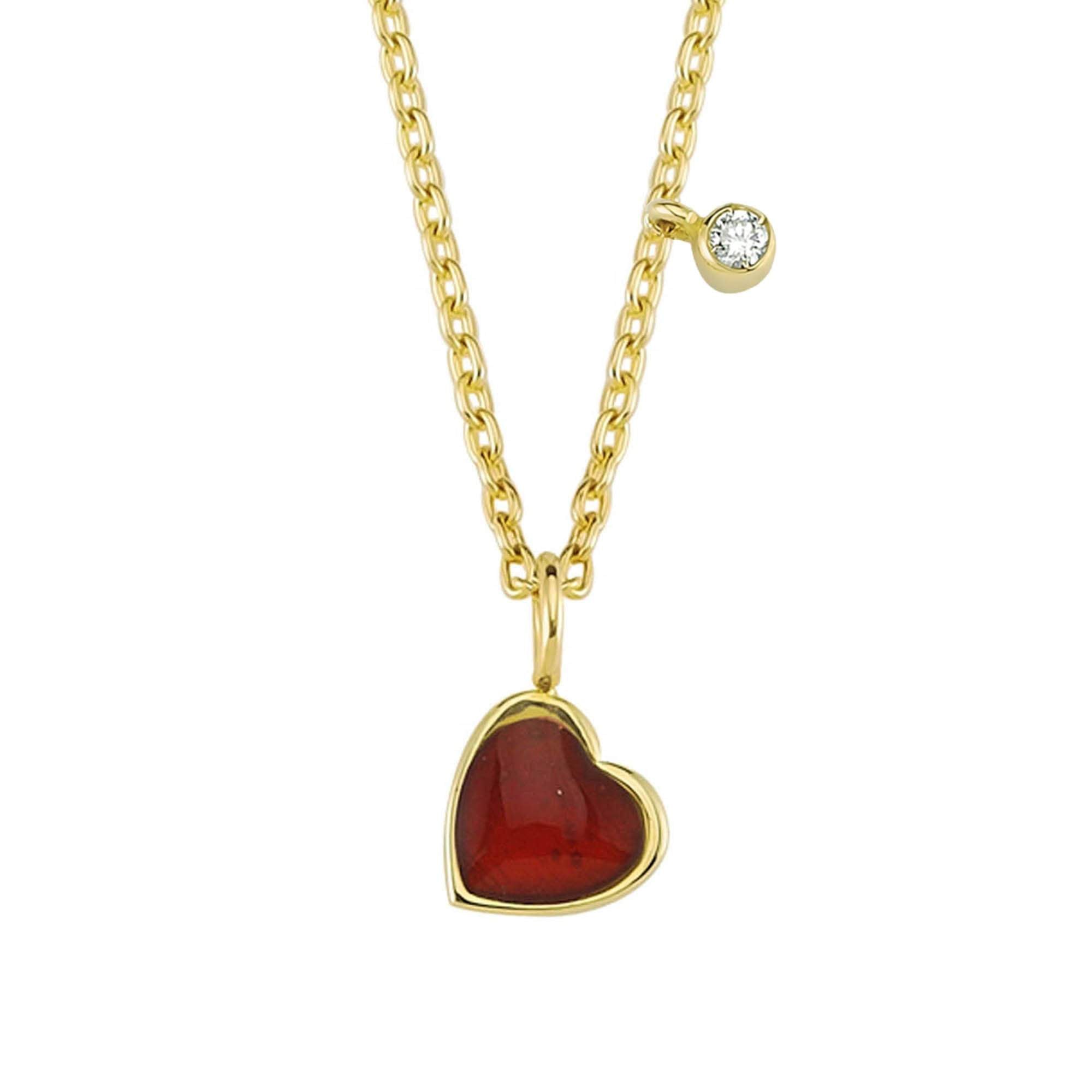 Red Enamel Color Heart Charm Necklace with Diamond