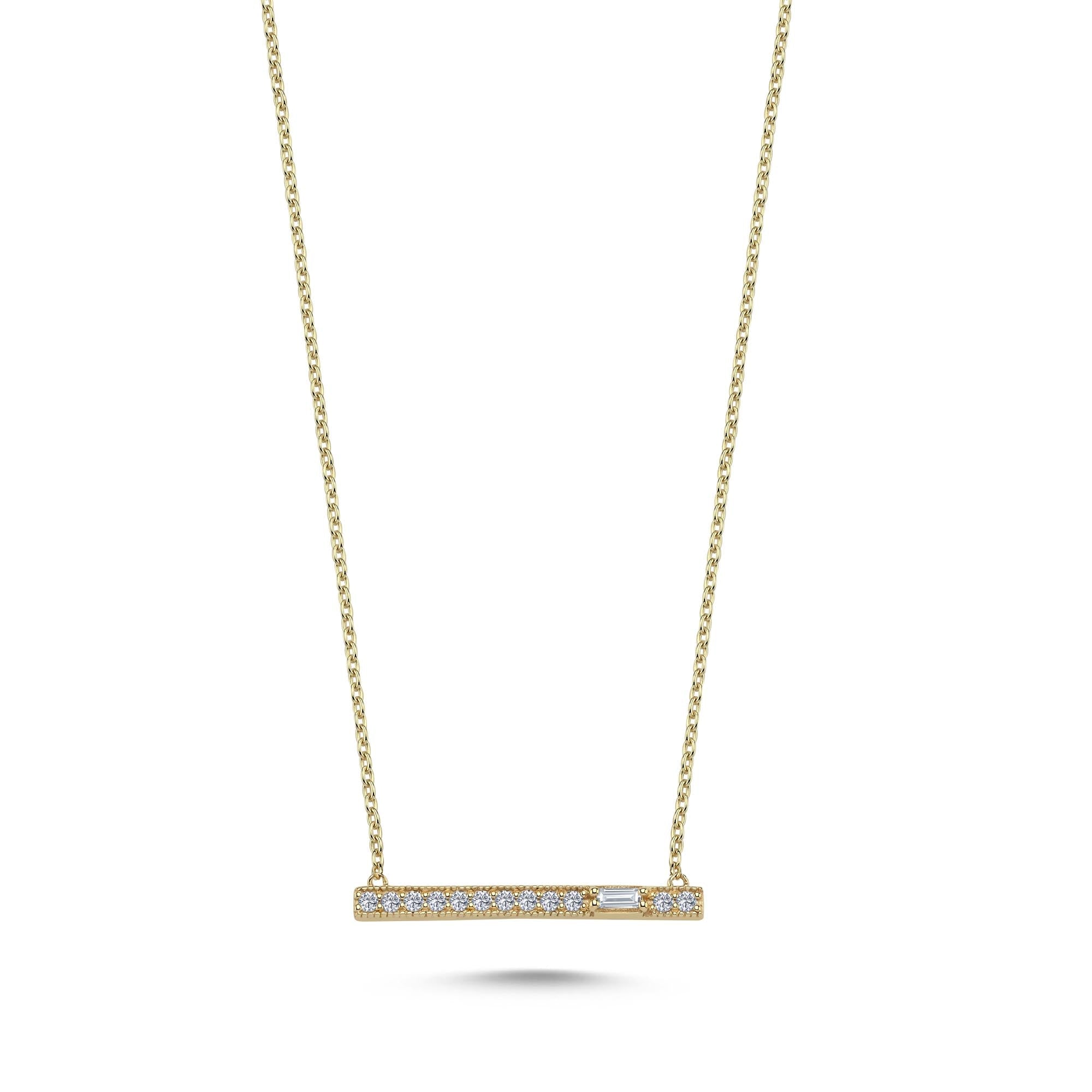 Sideways Bar Necklace with Diamond in Gold