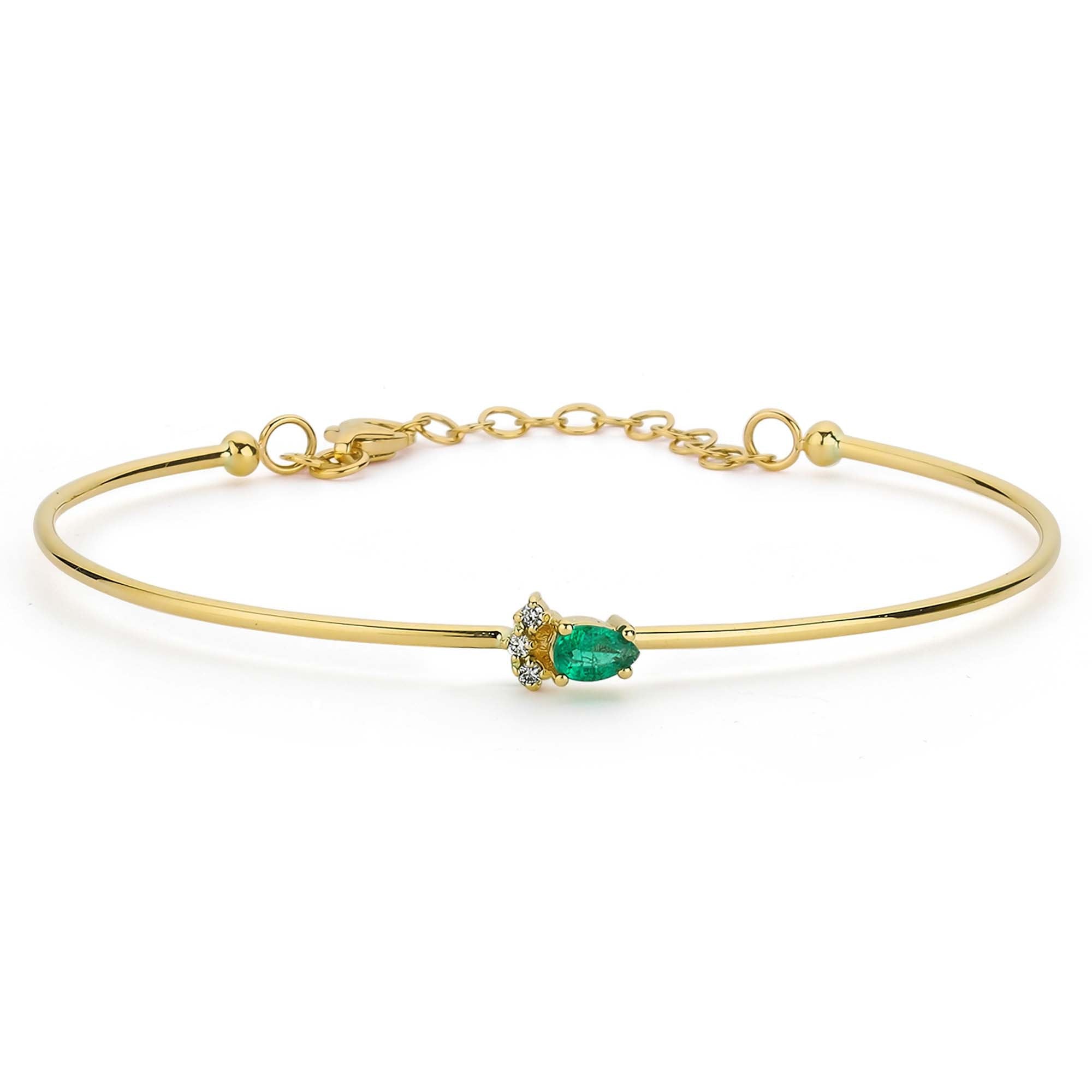 Sideways Emerald Bangle with Cluster Diamond