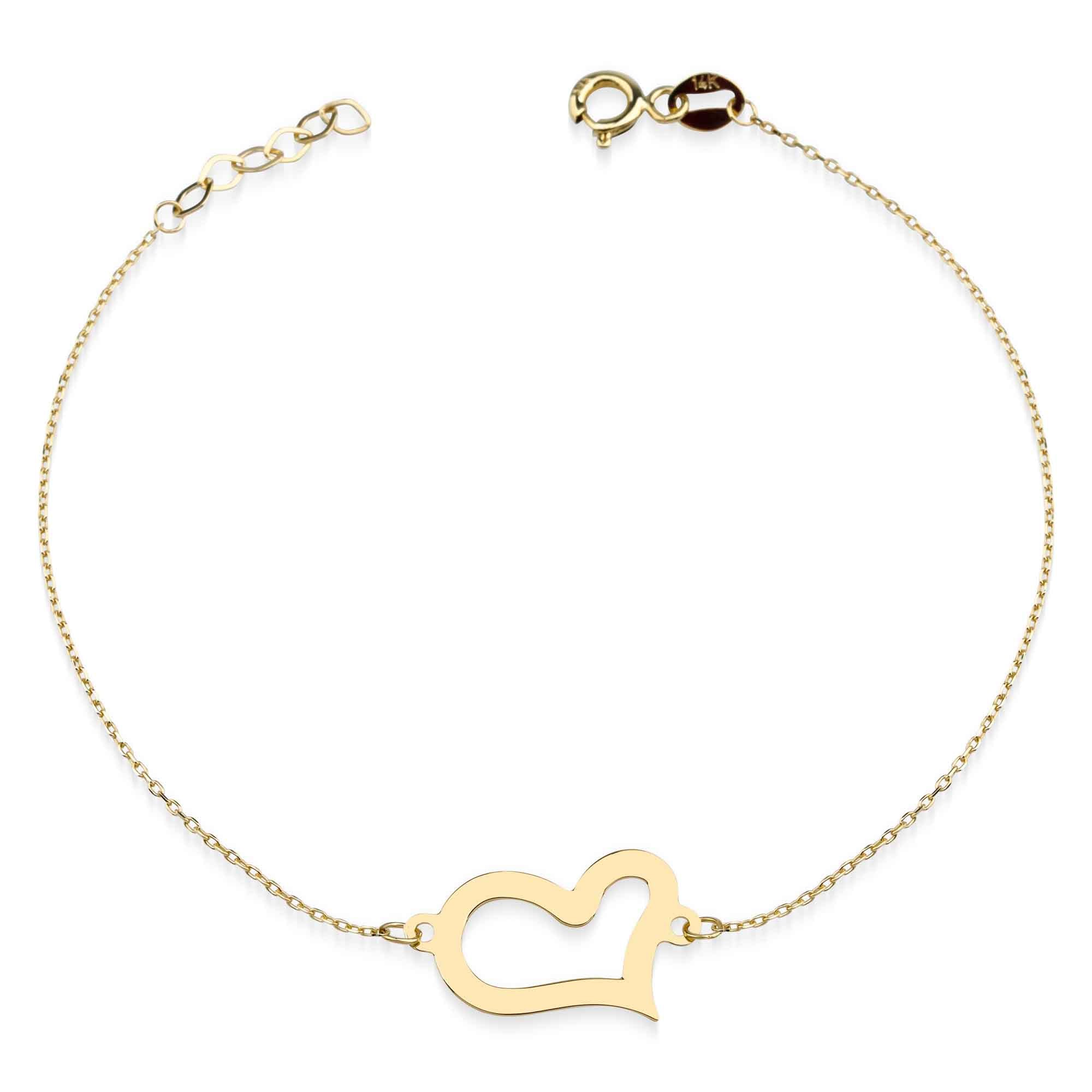Sideways Heart Charm Bracelet in Solid 14kt Gold