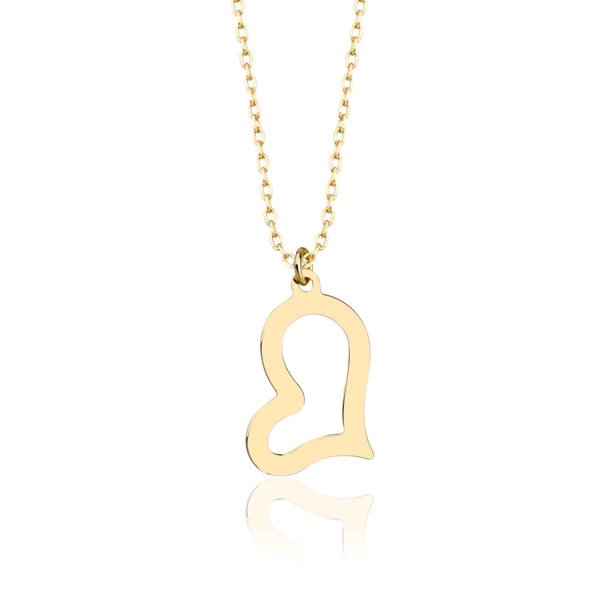 Sideways Heart Charm Necklace in Solid 14k Gold